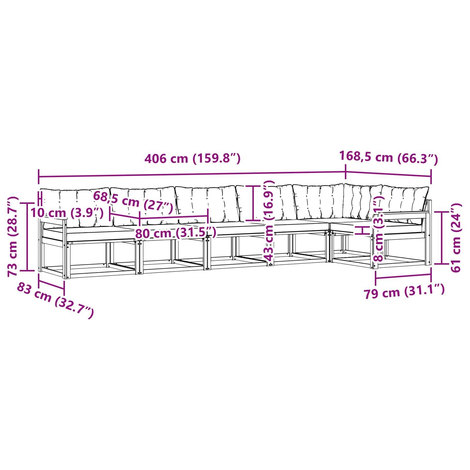 vidaXL Outdoor-Sofagarnitur mit Kissen 6 pcs Natürlich und Schwarz