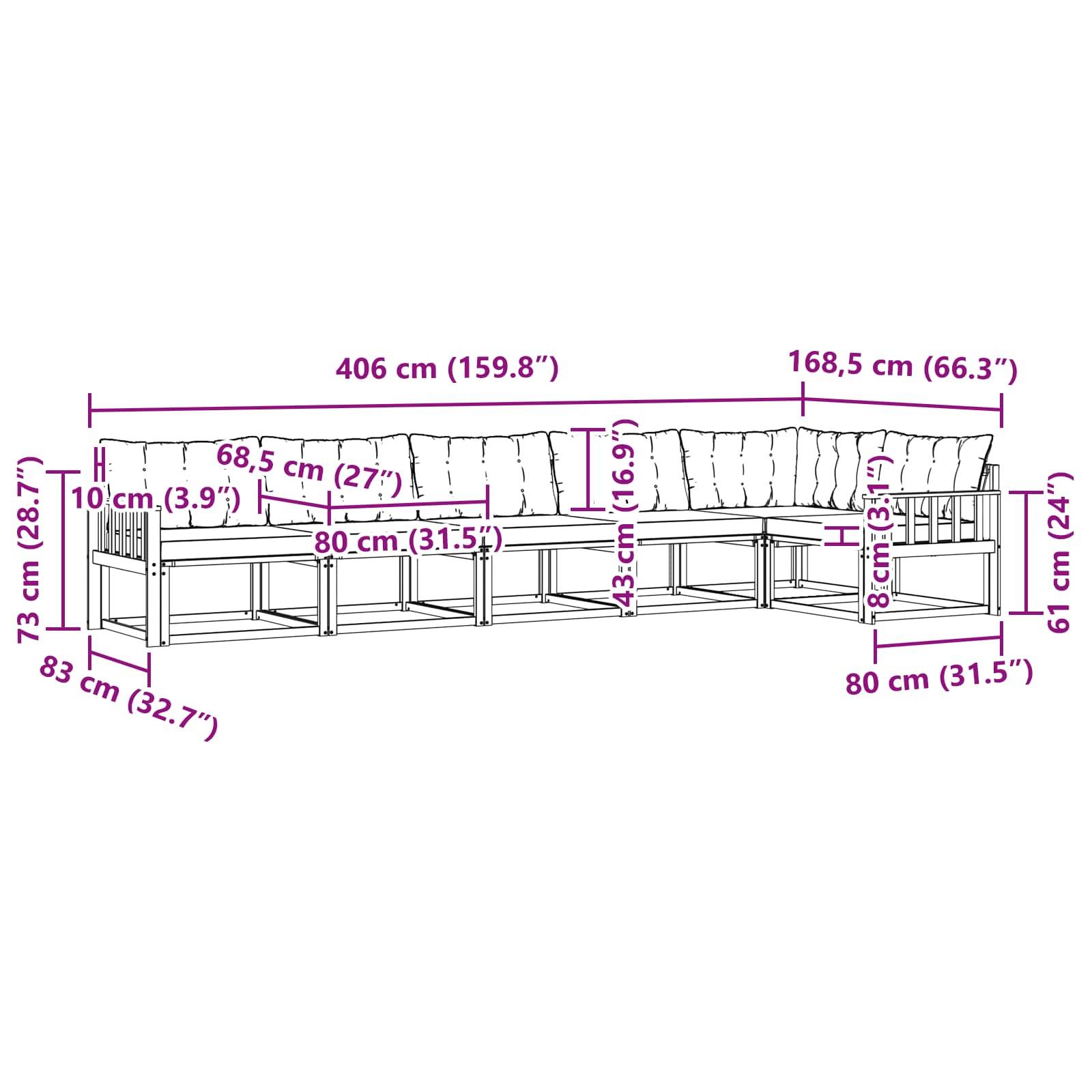 vidaXL Outdoor-Sofagarnitur mit Kissen 6 pcs Weiß und Schwarz