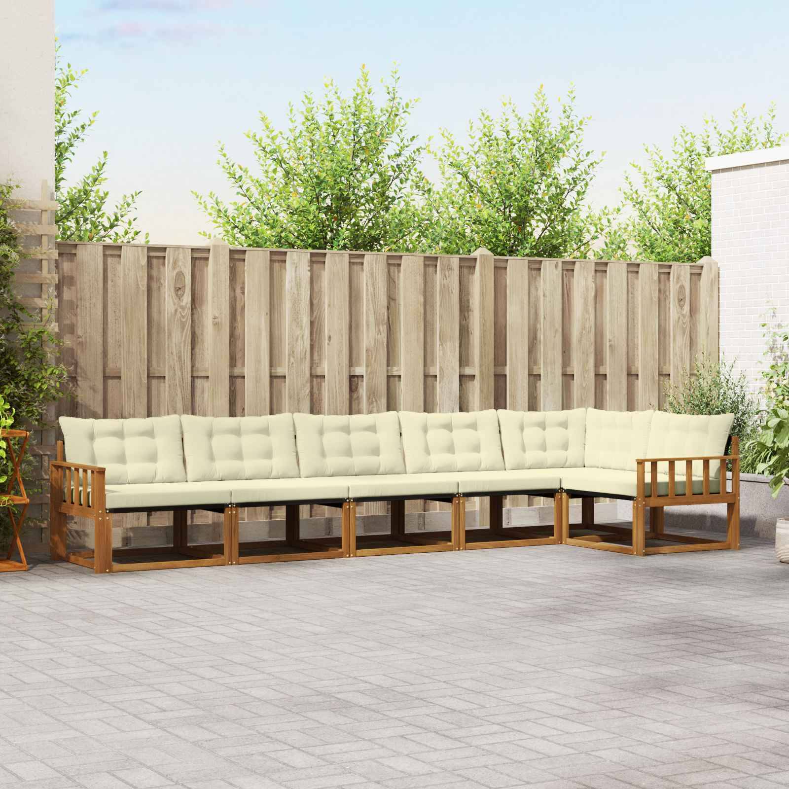 vidaXL Outdoor-Sofagarnitur mit Kissen 6 pcs Natur und Creme