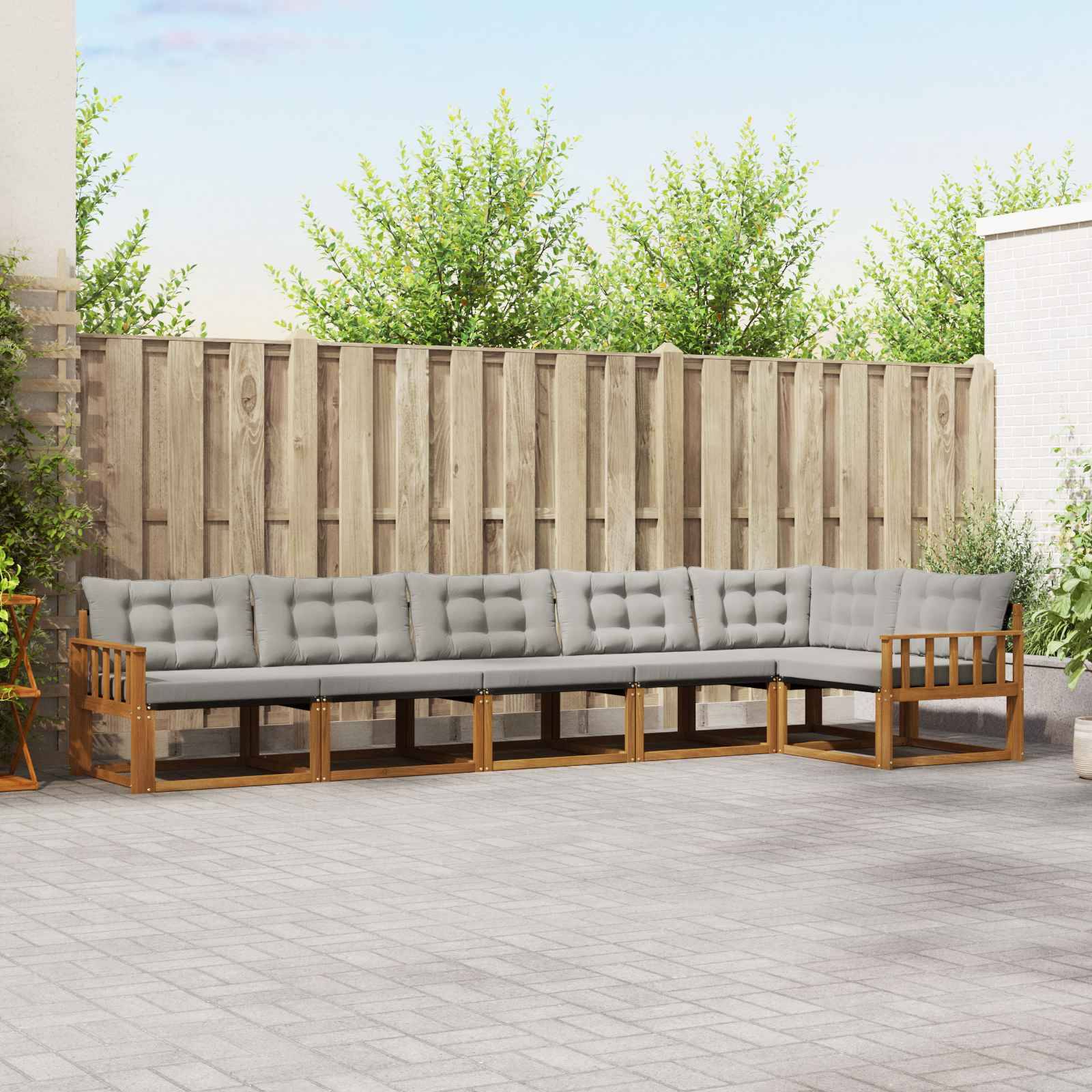 vidaXL Outdoor-Sofagarnitur mit Kissen 6 pcs Natürlich und Hellgrau