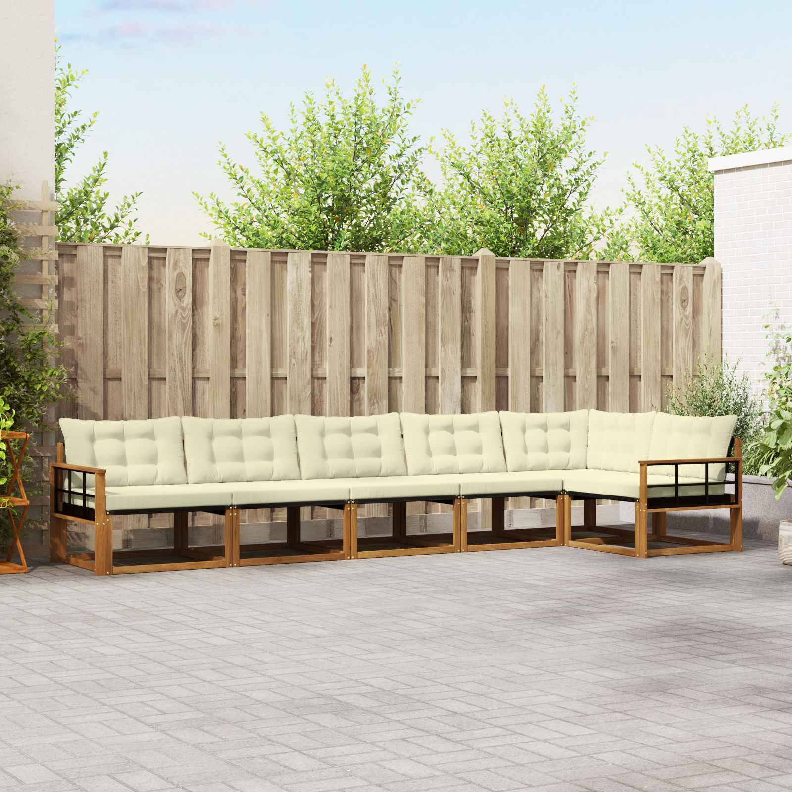 vidaXL Outdoor-Sofagarnitur mit Kissen 6 pcs Natur und Creme
