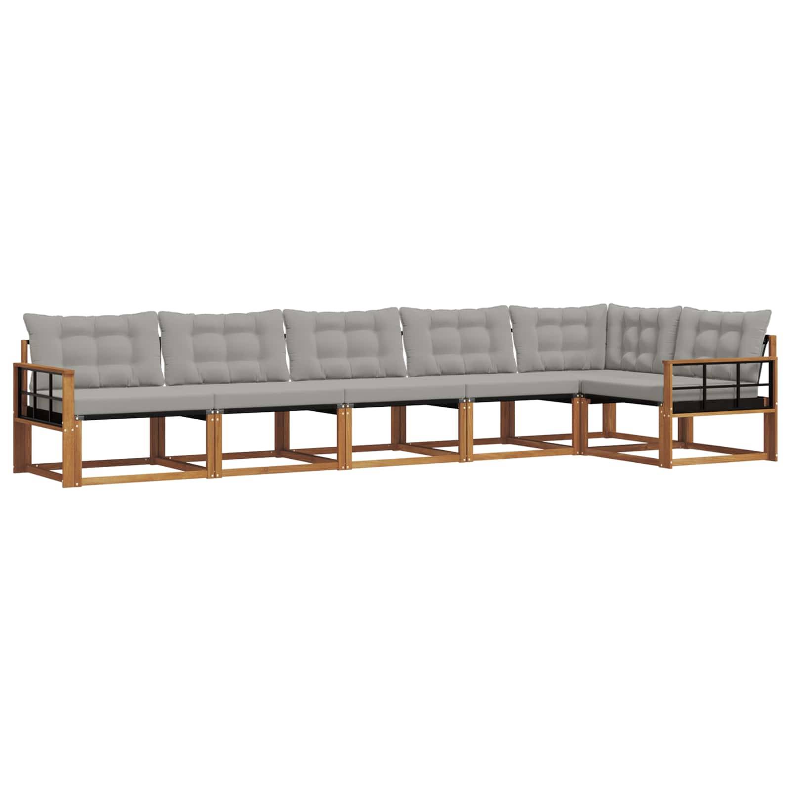 vidaXL Outdoor-Sofagarnitur mit Kissen 6 pcs Natürlich und Hellgrau