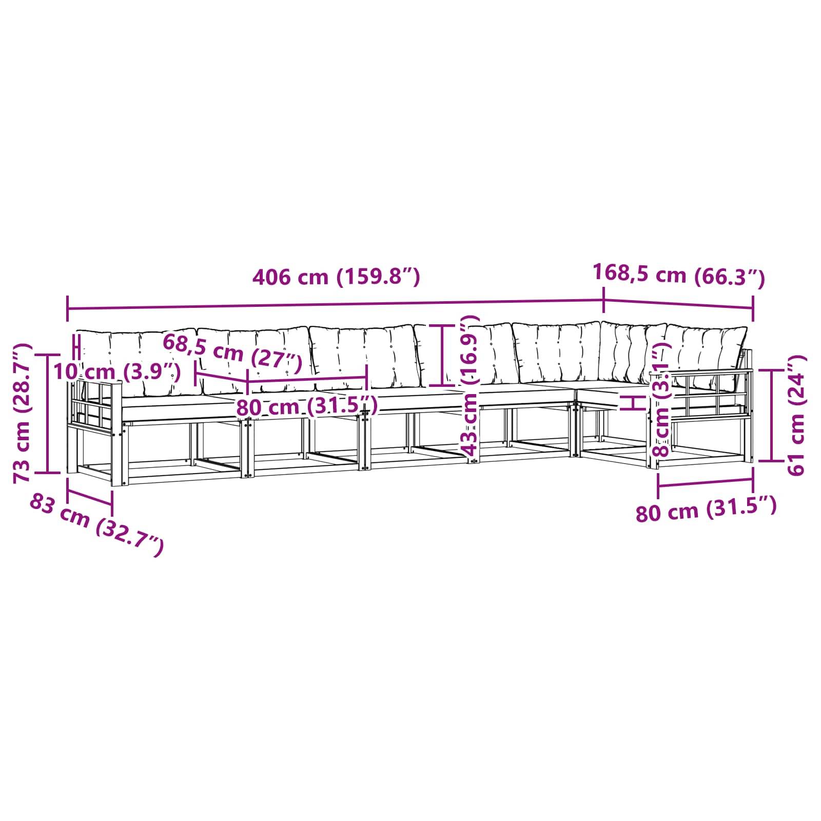 vidaXL Outdoor-Sofagarnitur mit Kissen 6 pcs Weiß und Creme