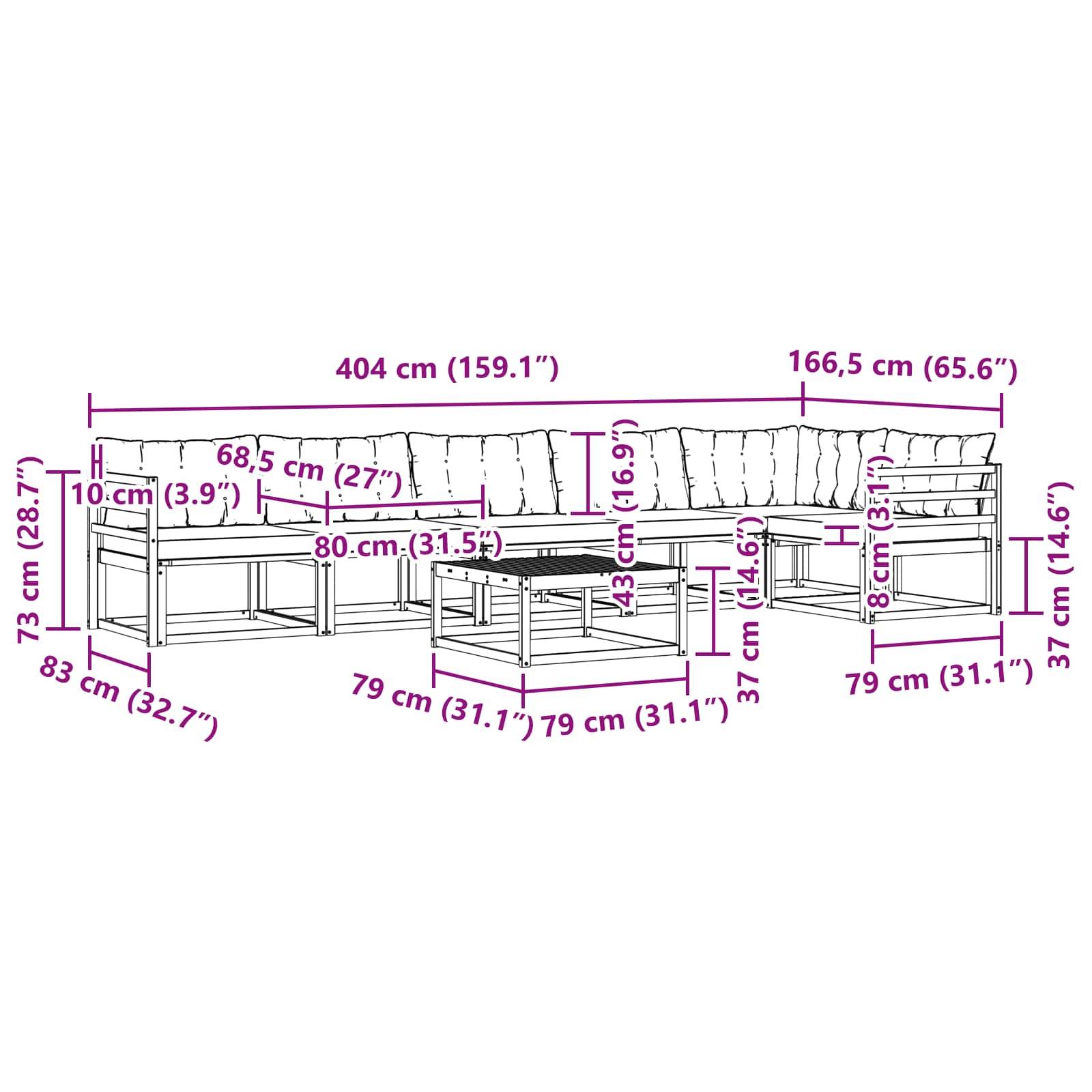 vidaXL Outdoor-Sofagarnitur 7 pcs Weiß und Creme 79 x 79 x 37 cm