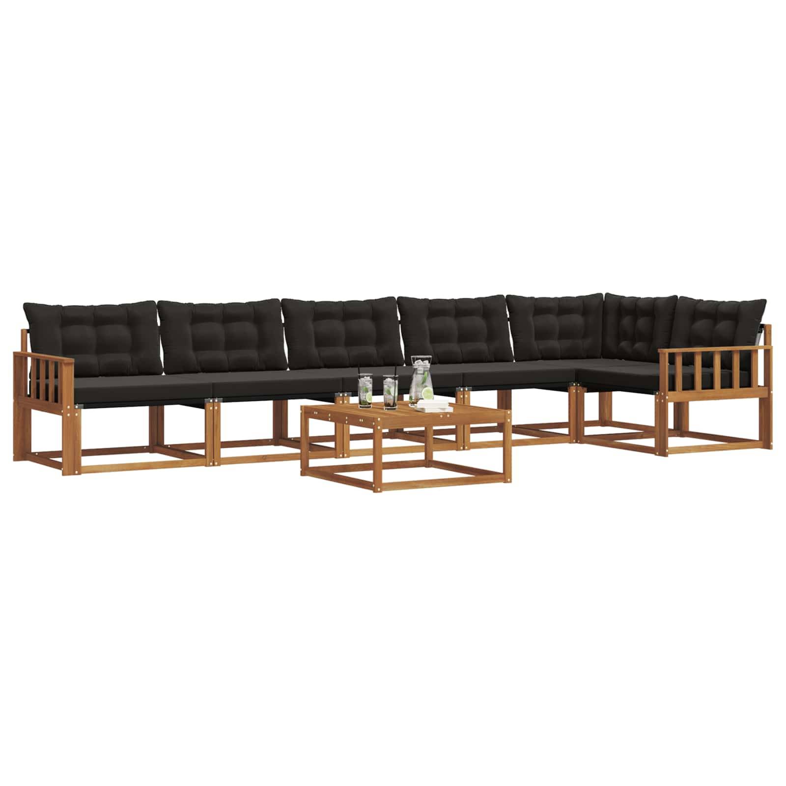 vidaXL Outdoor-Sofagarnitur mit Kissen 7 pcs Natürlich und Schwarz