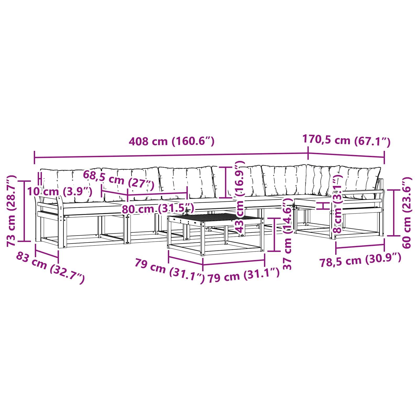 vidaXL Outdoor-Sofagarnitur 7 pcs Weiß und Hellgrau 79 x 79 x 37 cm