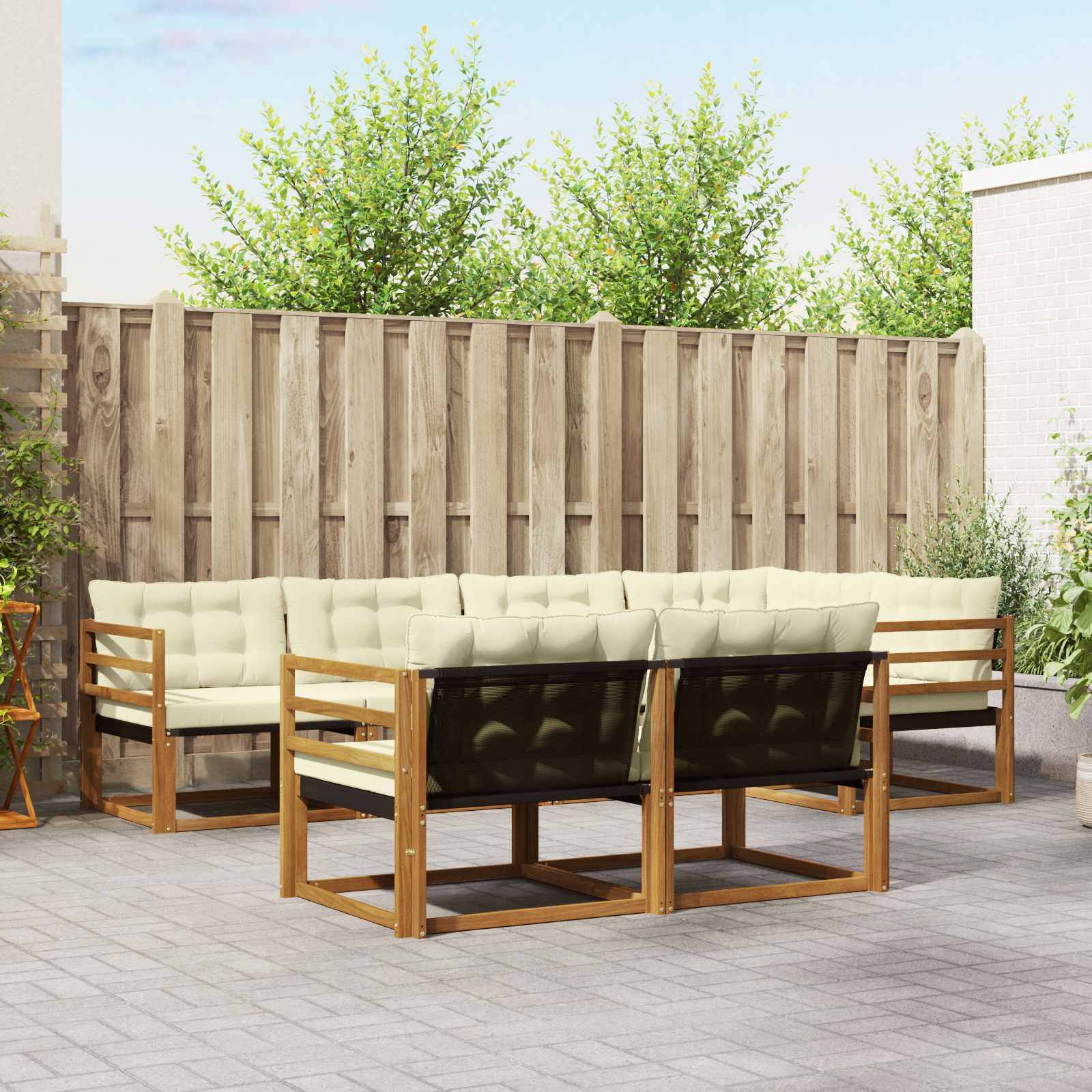 vidaXL Outdoor-Sofagarnitur mit Kissen 7 pcs Natur und Creme