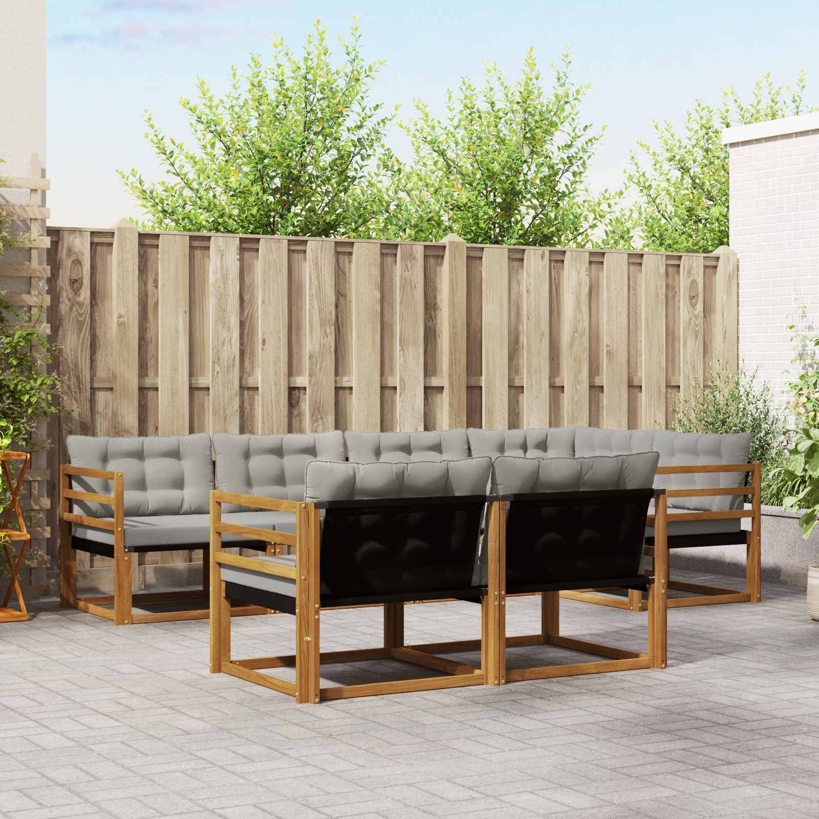 vidaXL Outdoor-Sofagarnitur mit Kissen 7 pcs Natürlich und Hellgrau