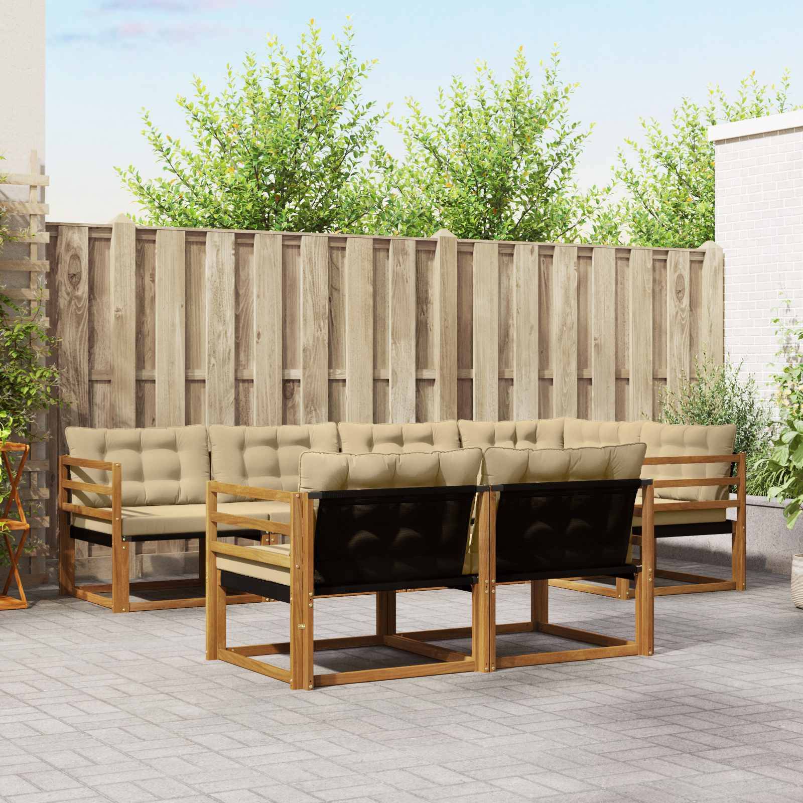 vidaXL Outdoor-Sofagarnitur mit Kissen 7 pcs Natur und Beige