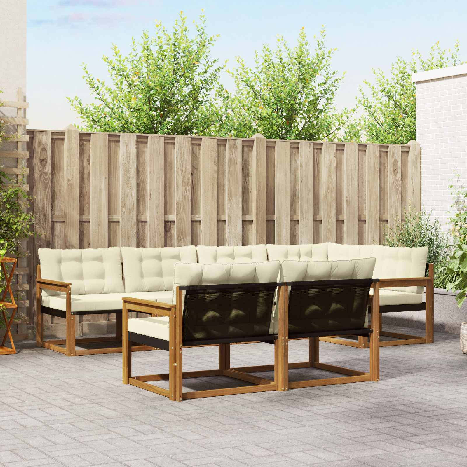 vidaXL Outdoor-Sofagarnitur mit Kissen 7 pcs Natur und Creme