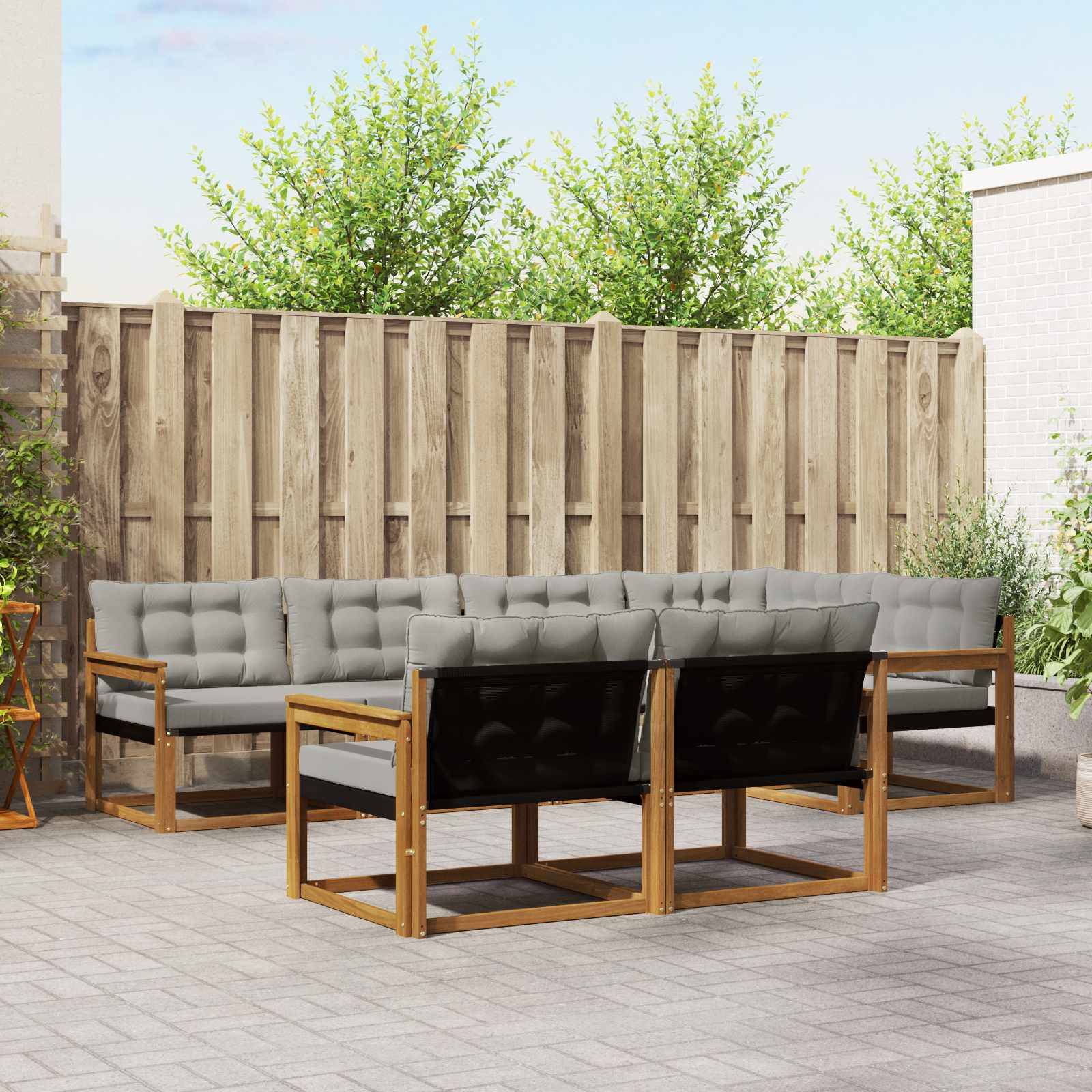 vidaXL Outdoor-Sofagarnitur mit Kissen 7 pcs Natürlich und Hellgrau