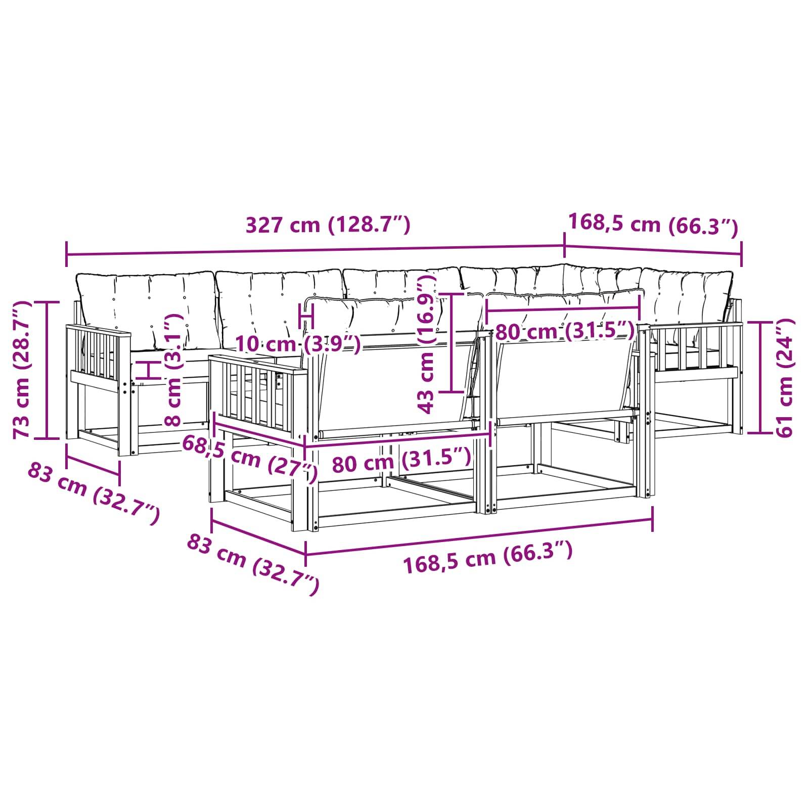 vidaXL Outdoor-Sofagarnitur mit Kissen 7 pcs Weiß und Hellgrau