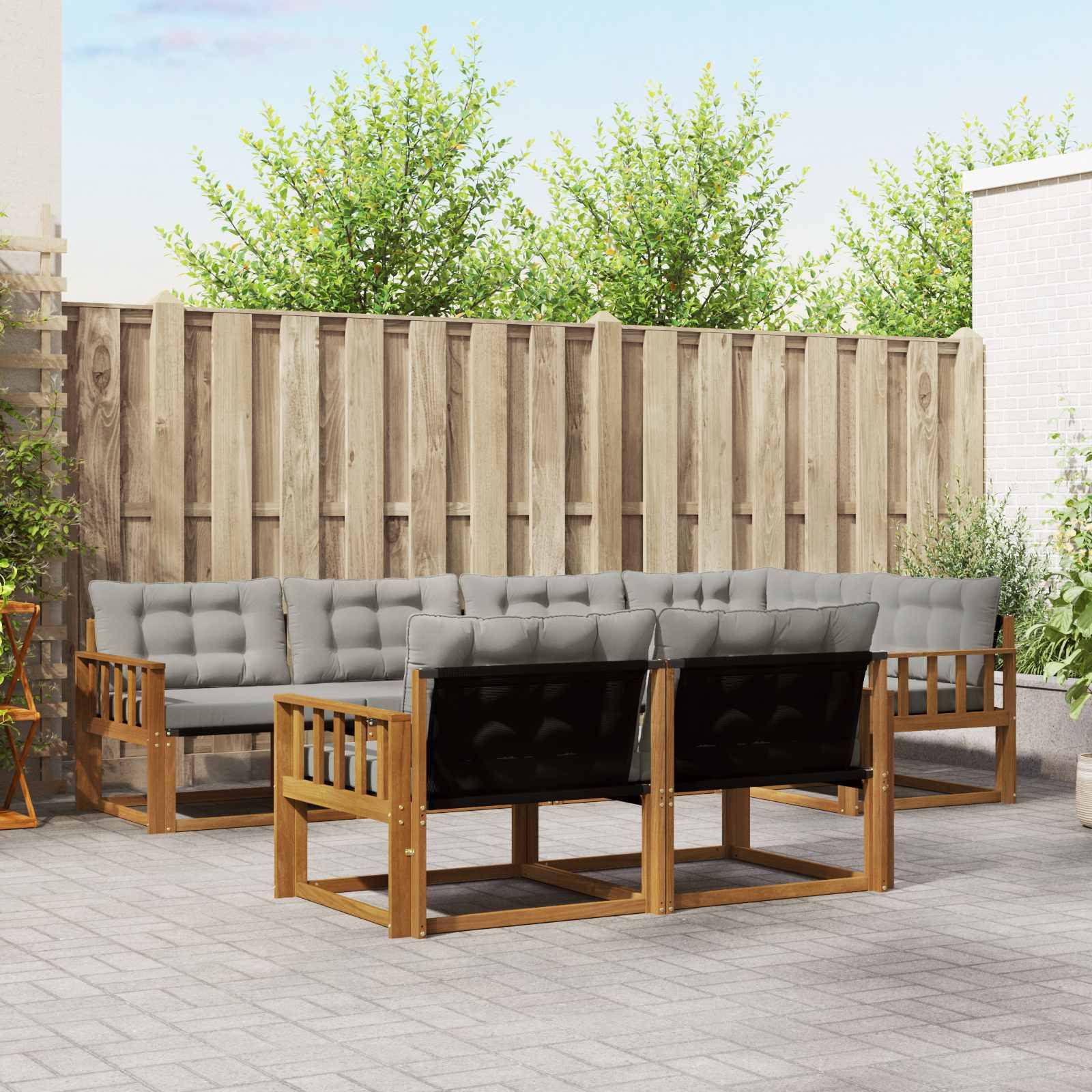 vidaXL Outdoor-Sofagarnitur mit Kissen 7 pcs Natürlich und Hellgrau