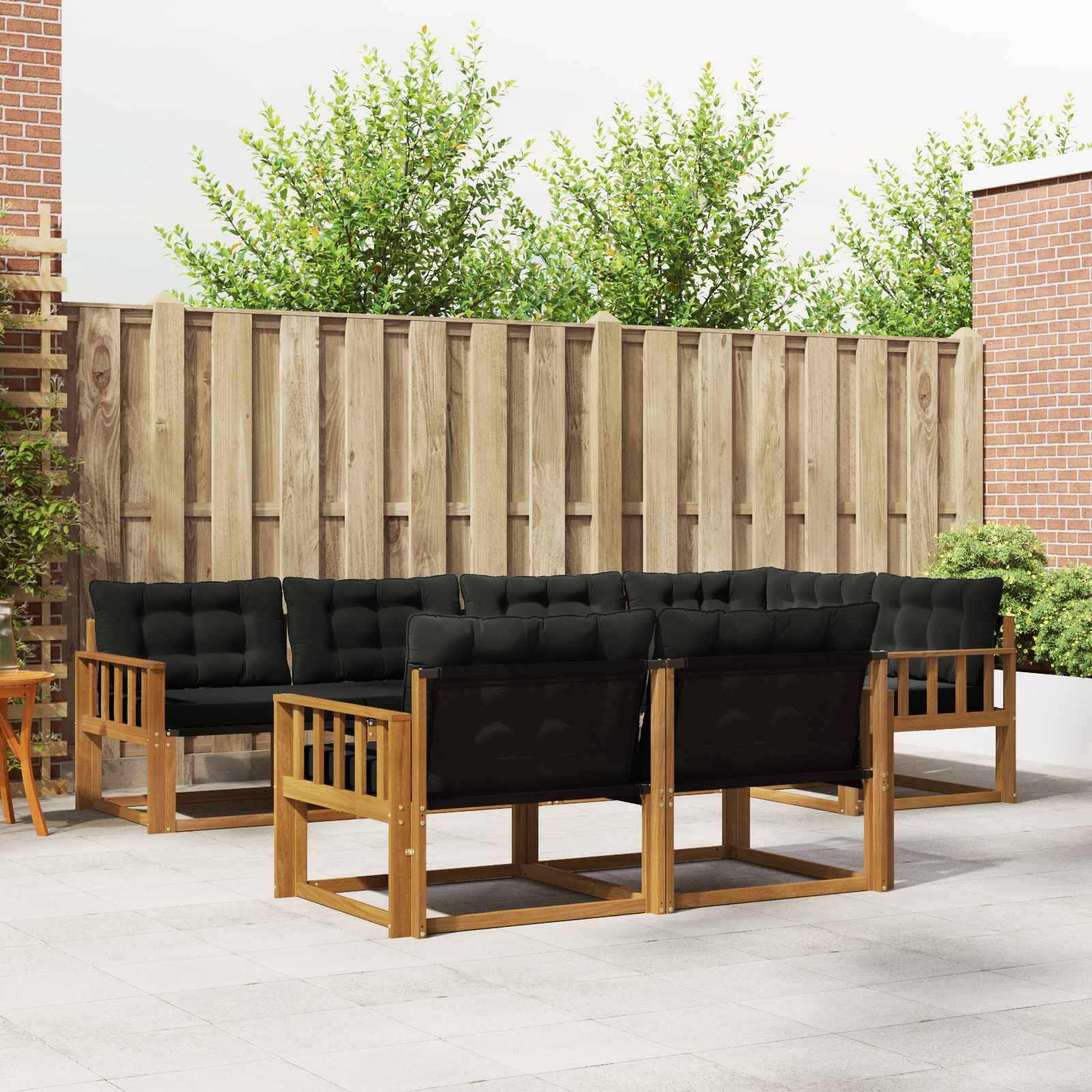 vidaXL Outdoor-Sofagarnitur mit Kissen 7 pcs Natürlich und Schwarz