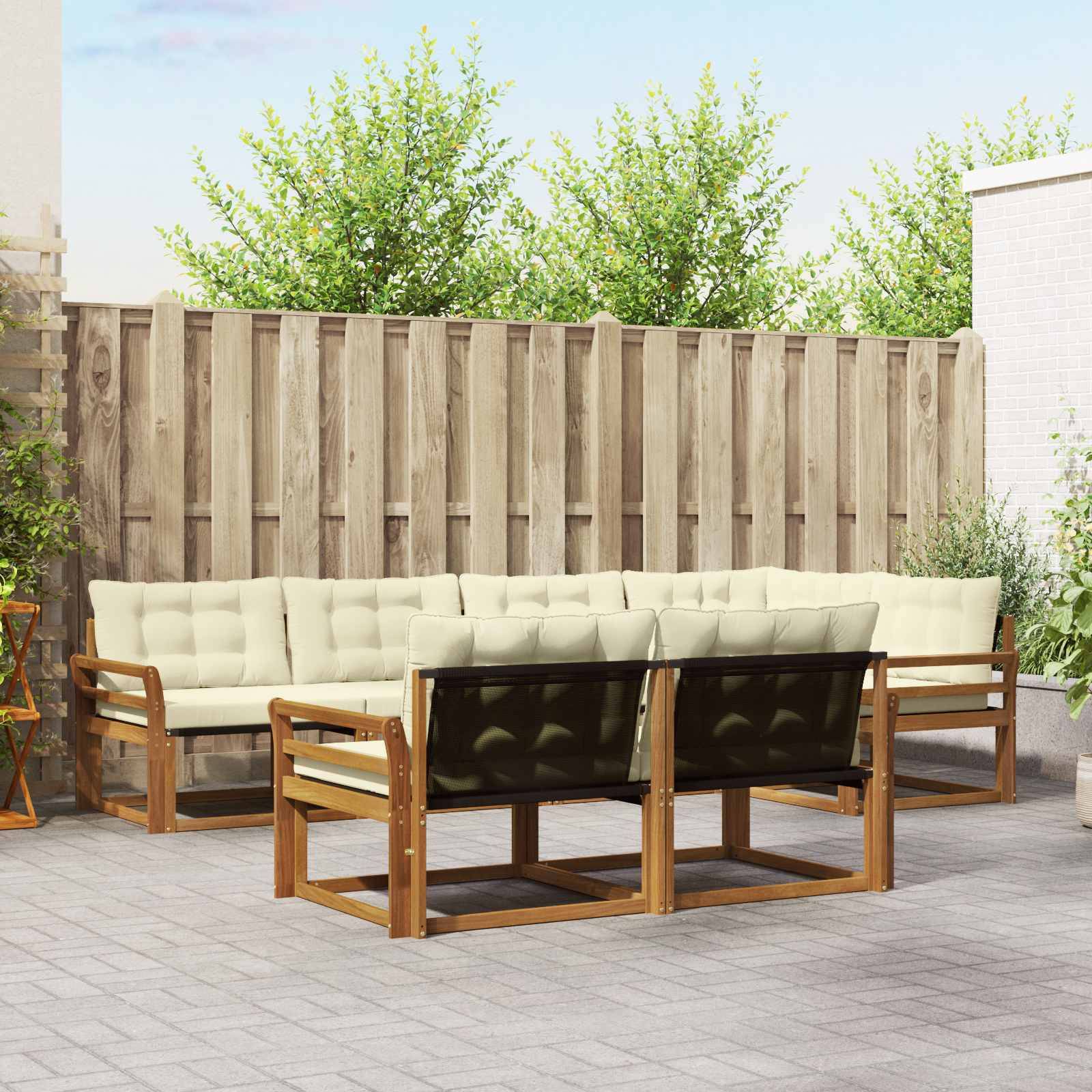 vidaXL Outdoor-Sofagarnitur mit Kissen 7 pcs Natur und Creme