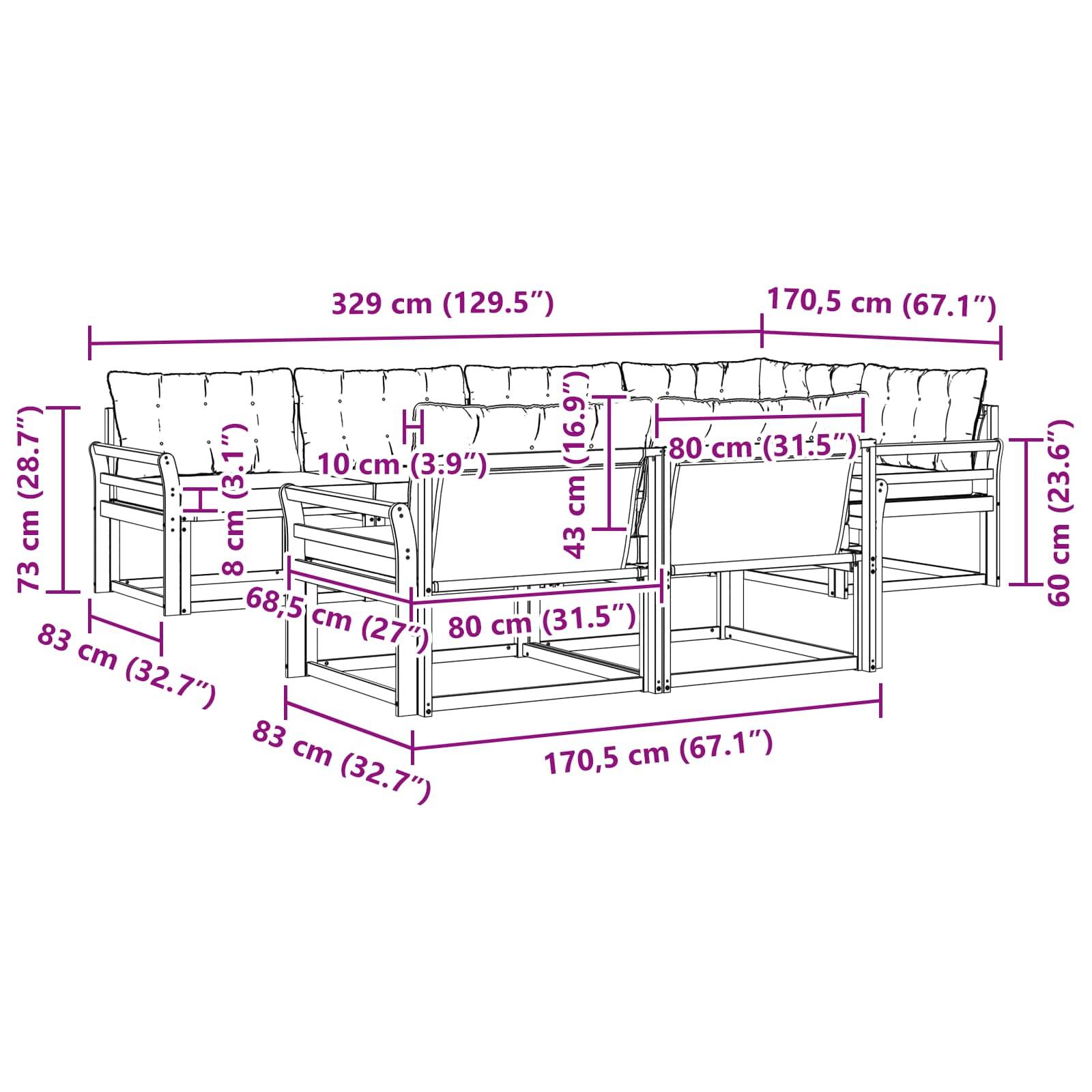 vidaXL Outdoor-Sofagarnitur mit Kissen 7 pcs Weiß und Schwarz