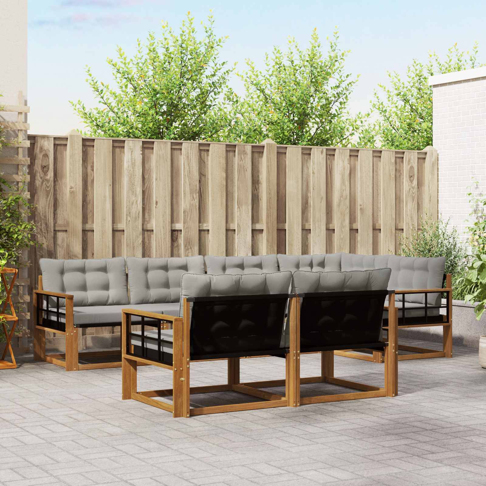 vidaXL Outdoor-Sofagarnitur mit Kissen 7 pcs Natürlich und Hellgrau