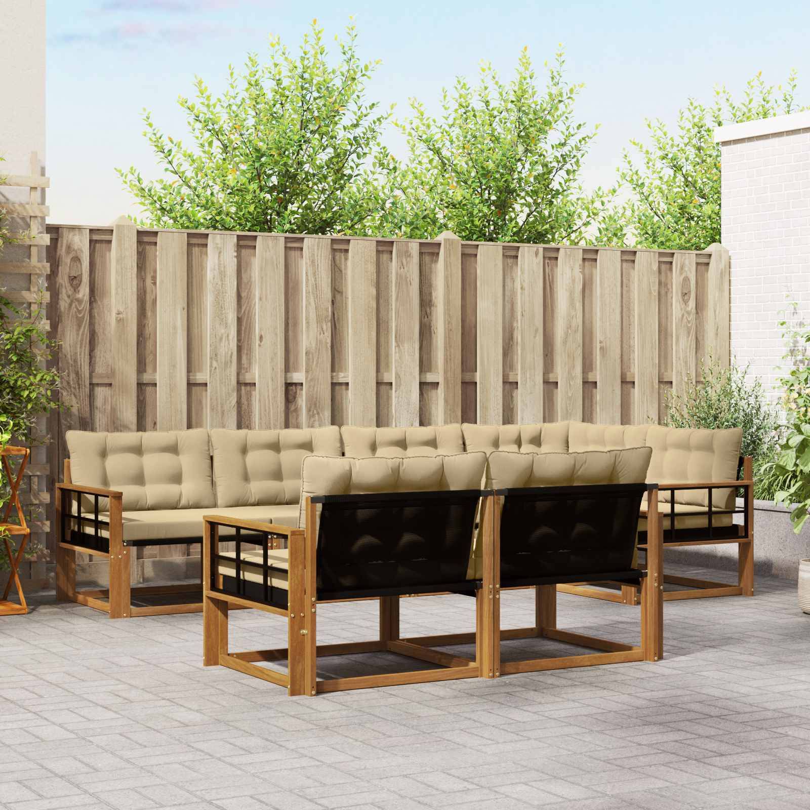 vidaXL Outdoor-Sofagarnitur mit Kissen 7 pcs Natur und Beige