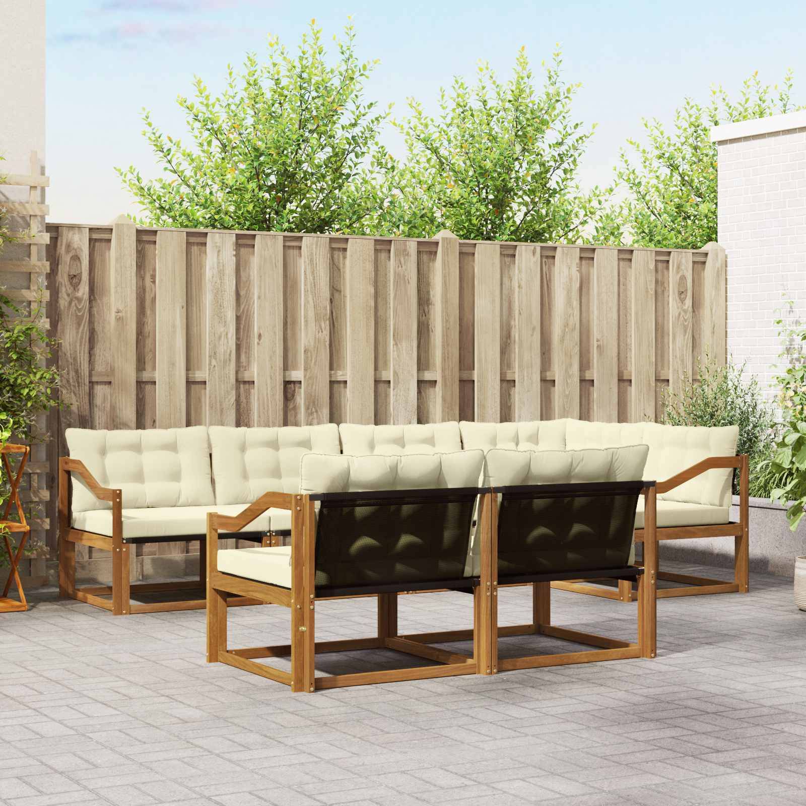vidaXL Outdoor-Sofagarnitur mit Kissen 7 pcs Natur und Creme