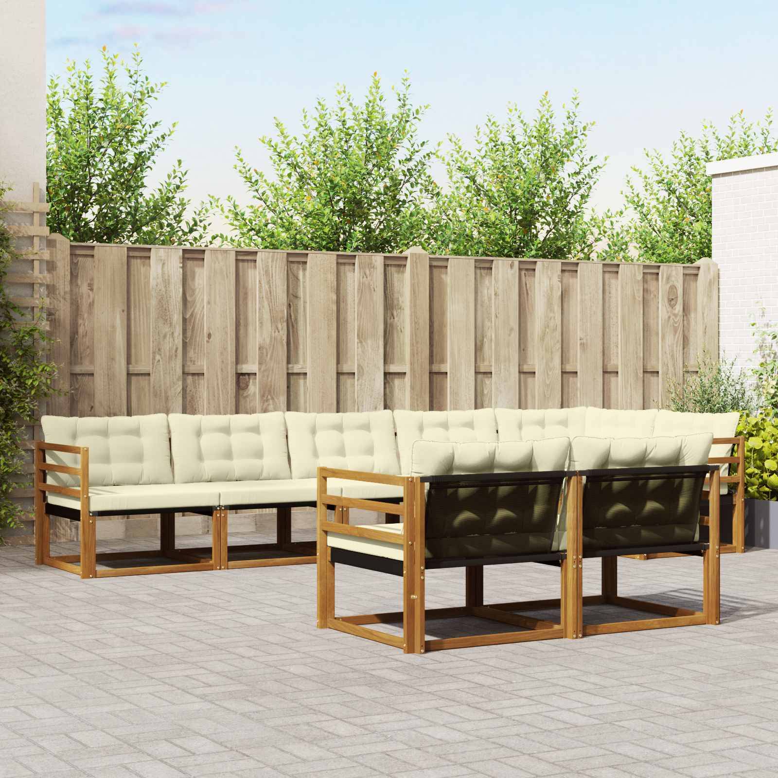 vidaXL Outdoor-Sofagarnitur mit Kissen 8 pcs Natur und Creme