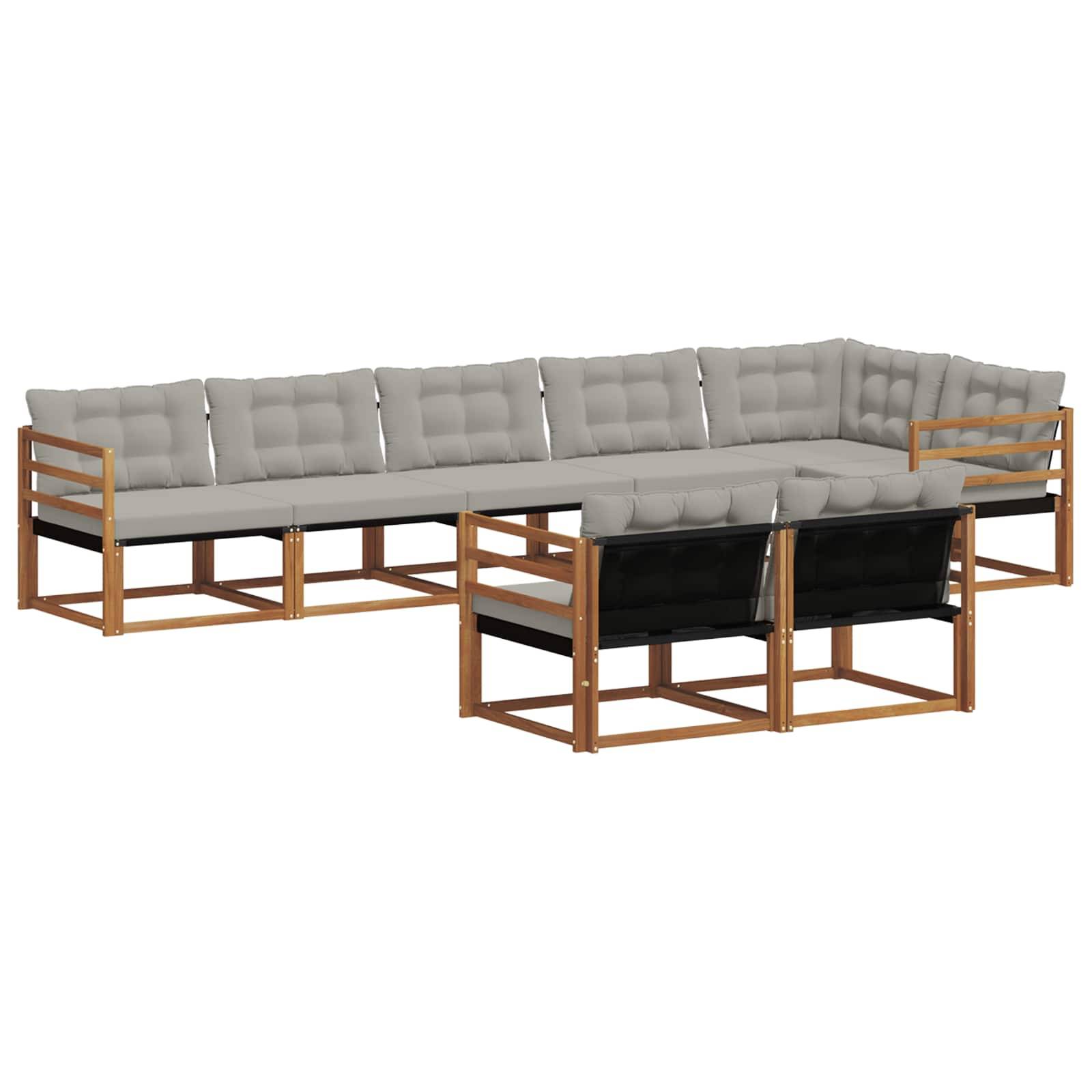 vidaXL Outdoor-Sofagarnitur mit Kissen 8 pcs Natürlich und Hellgrau