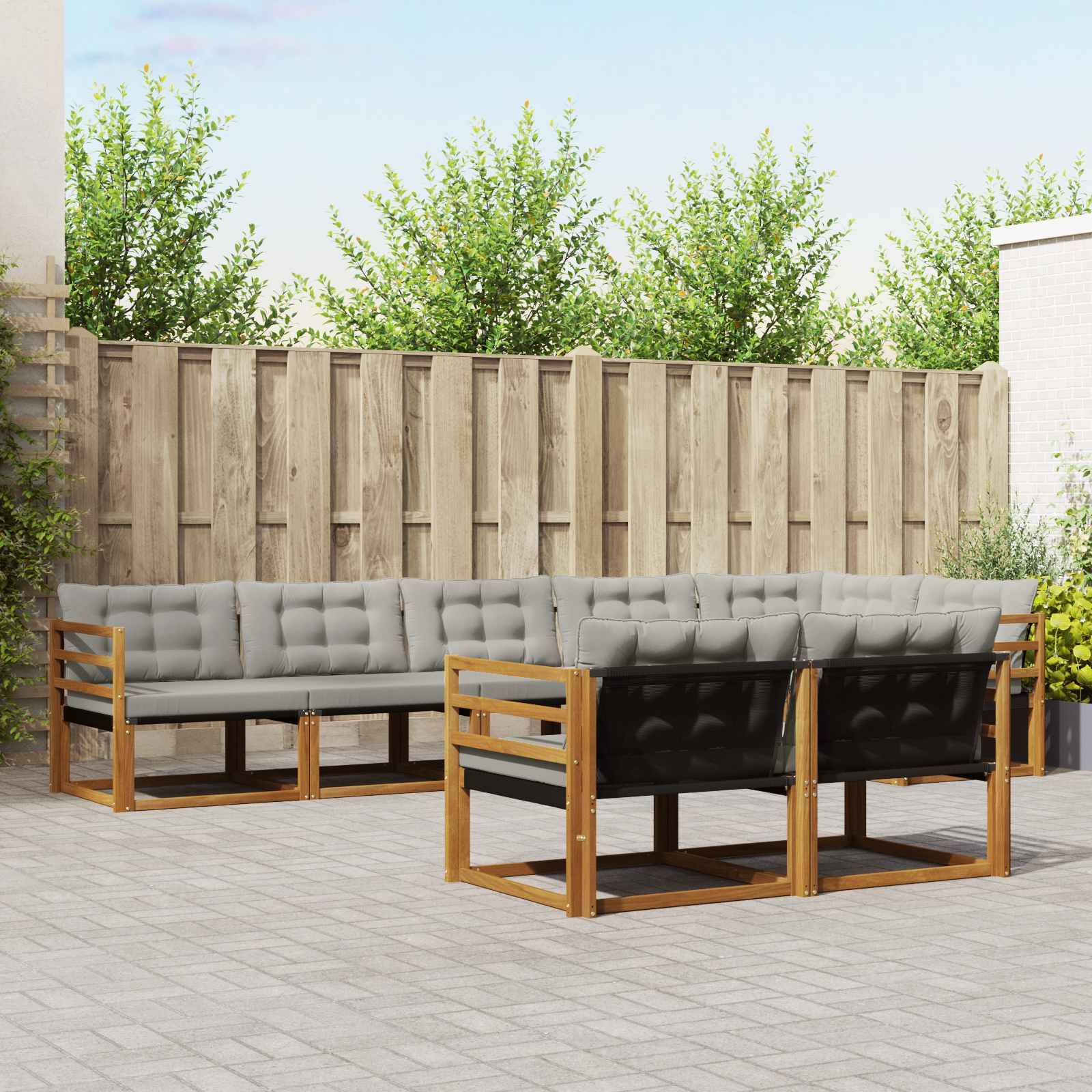 vidaXL Outdoor-Sofagarnitur mit Kissen 8 pcs Natürlich und Hellgrau