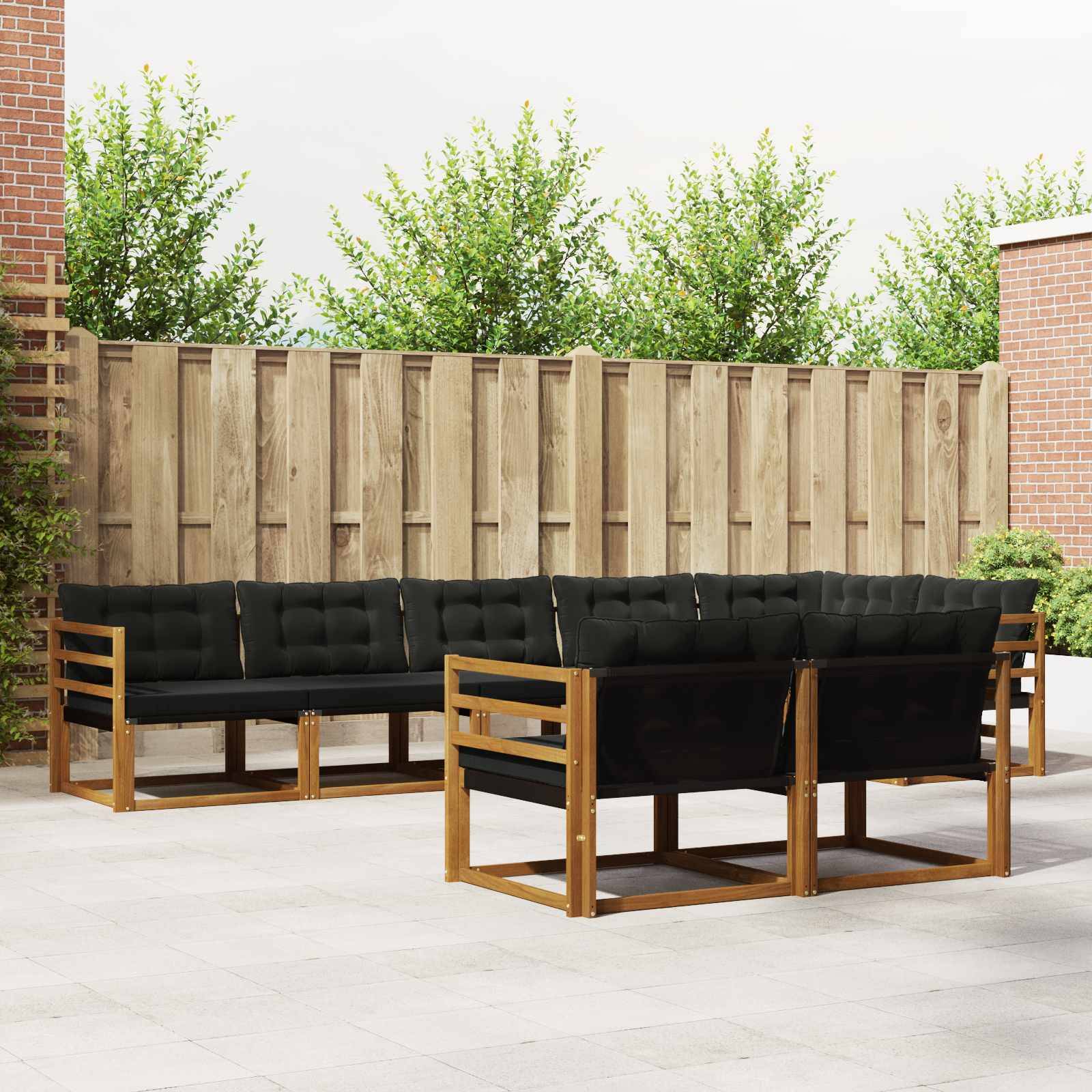 vidaXL Outdoor-Sofagarnitur mit Kissen 8 pcs Natürlich und Schwarz