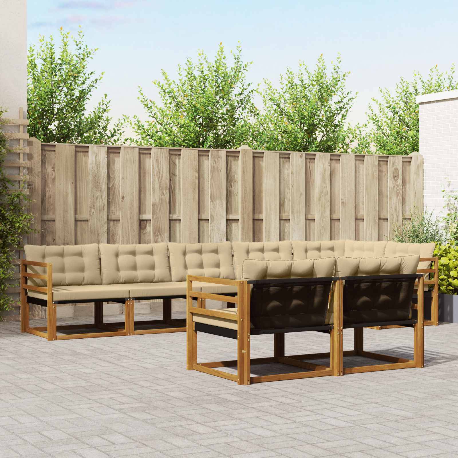 vidaXL Outdoor-Sofagarnitur mit Kissen 8 pcs Natur und Beige