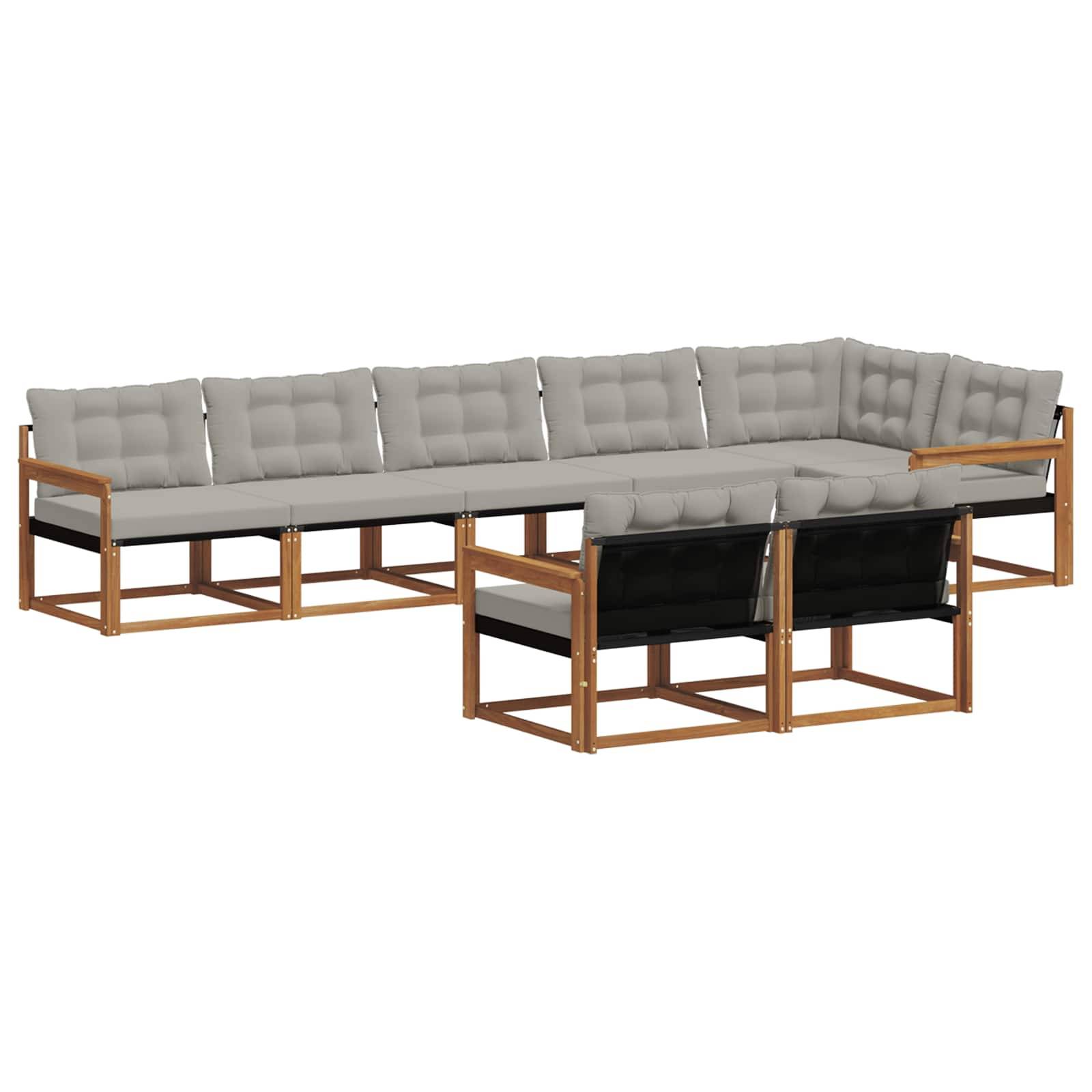 vidaXL Outdoor-Sofagarnitur mit Kissen 8 pcs Natürlich und Hellgrau