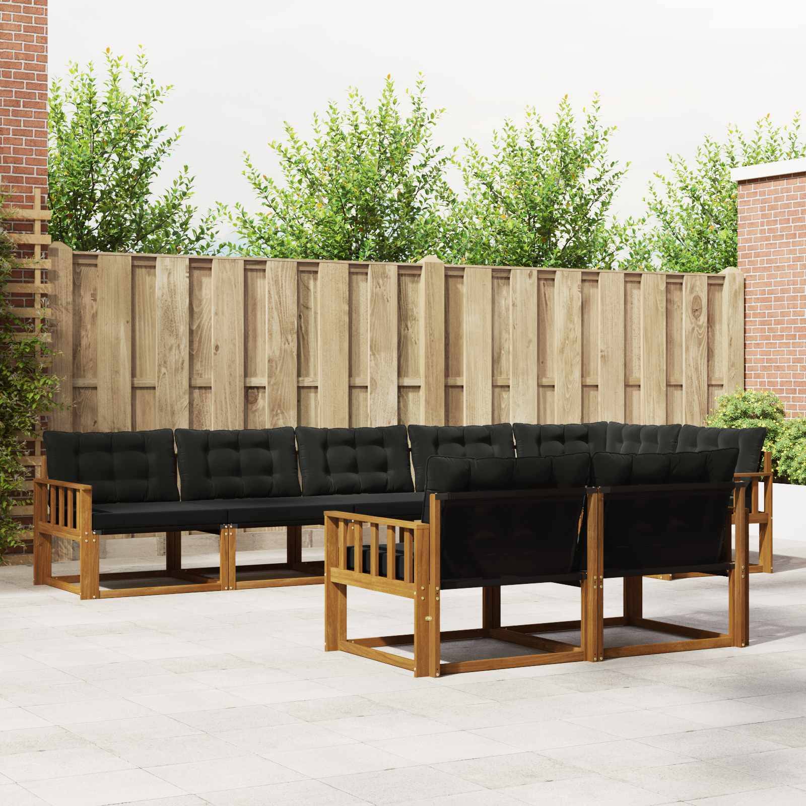 vidaXL Outdoor-Sofagarnitur mit Kissen 8 pcs Natürlich und Schwarz