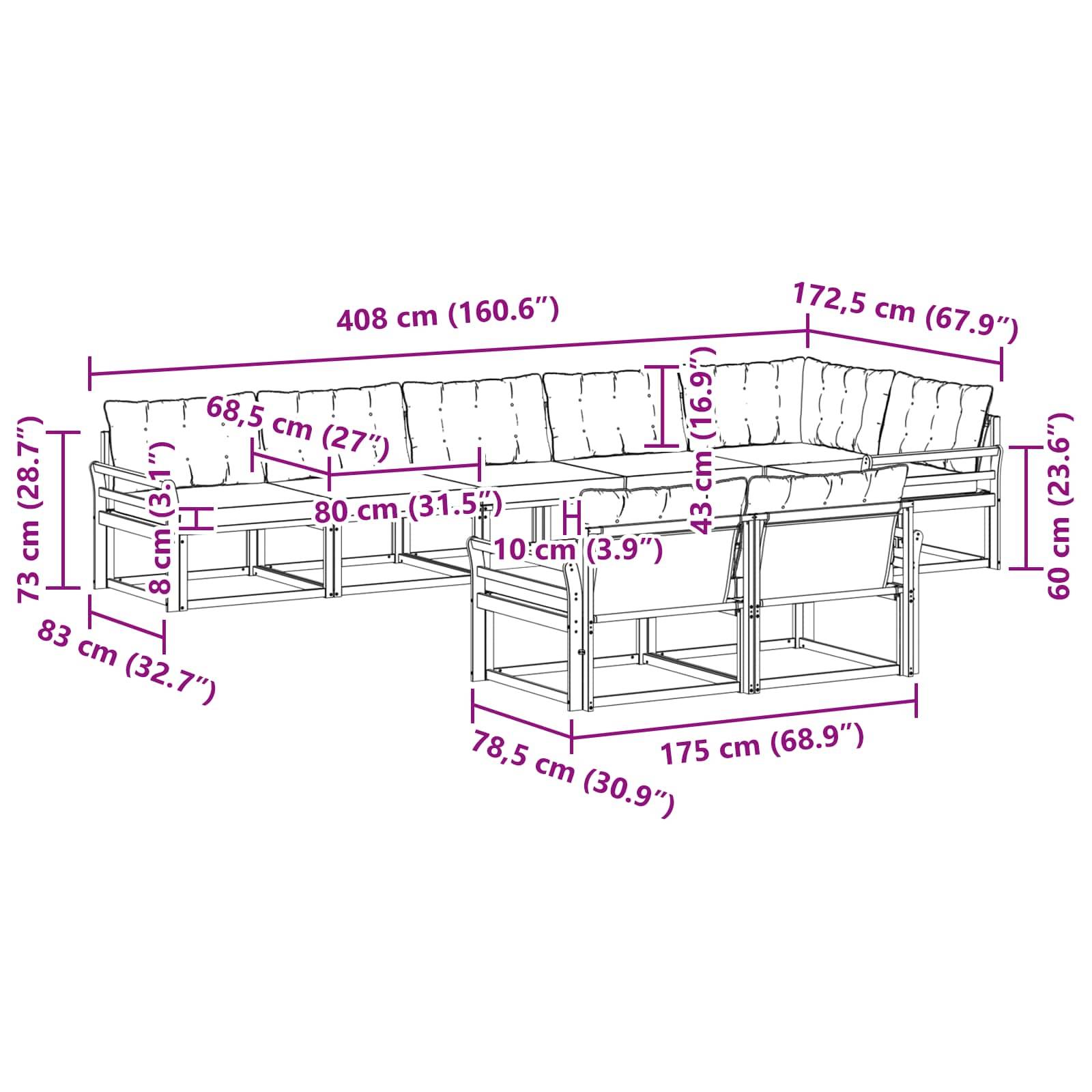 vidaXL Outdoor-Sofagarnitur mit Kissen 8 pcs Natur und Creme