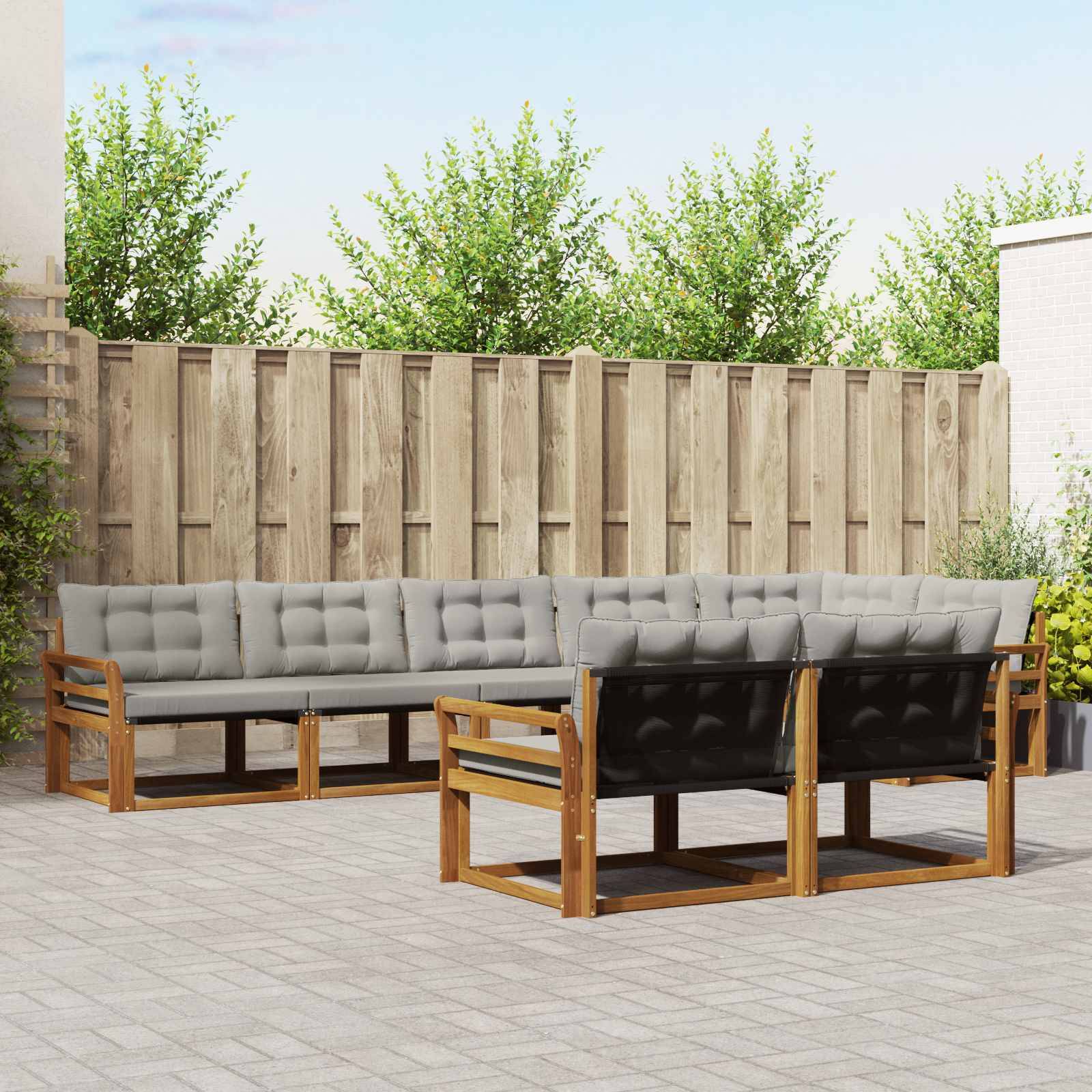 vidaXL Outdoor-Sofagarnitur mit Kissen 8 pcs Natürlich und Hellgrau