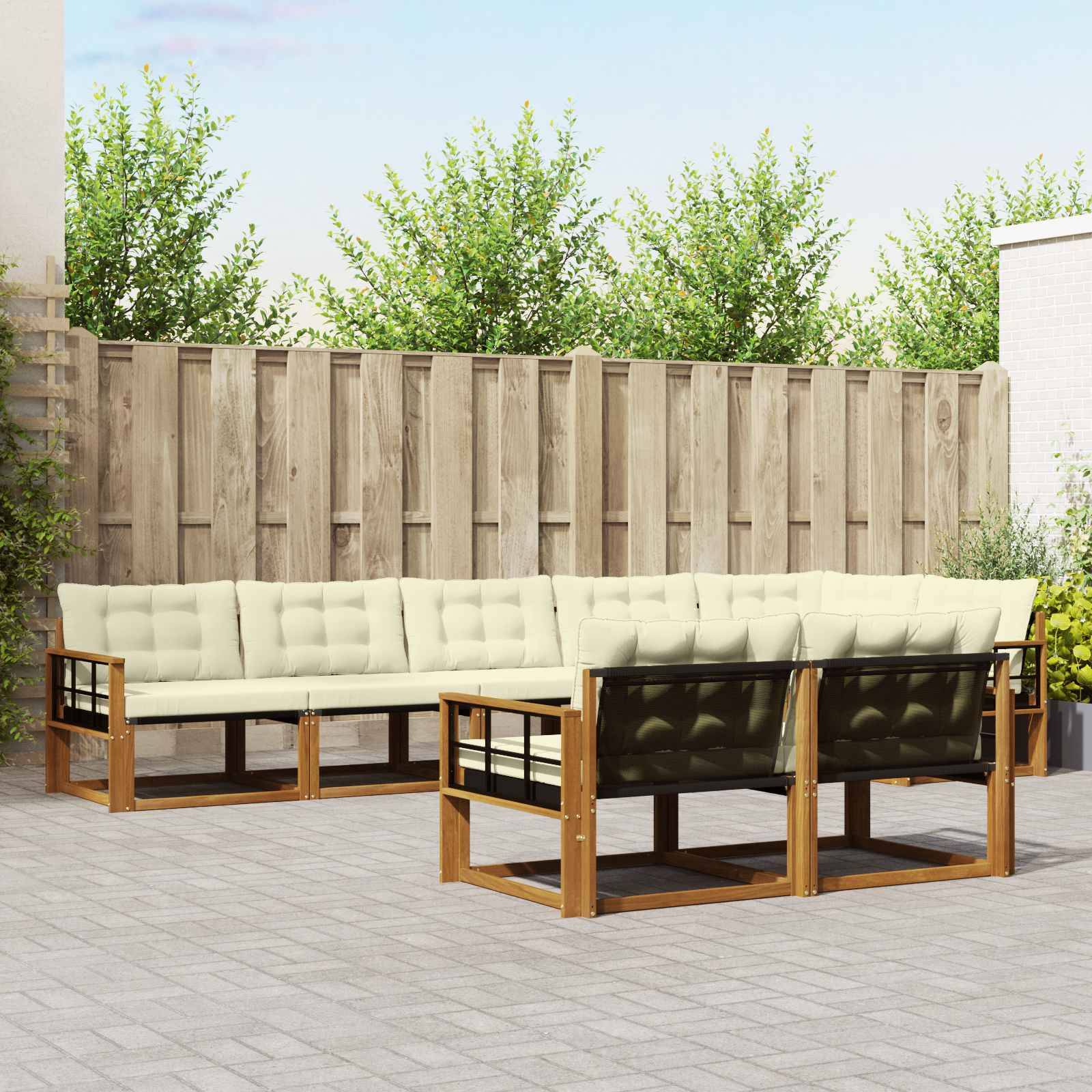 vidaXL Outdoor-Sofagarnitur mit Kissen 8 pcs Natur und Creme