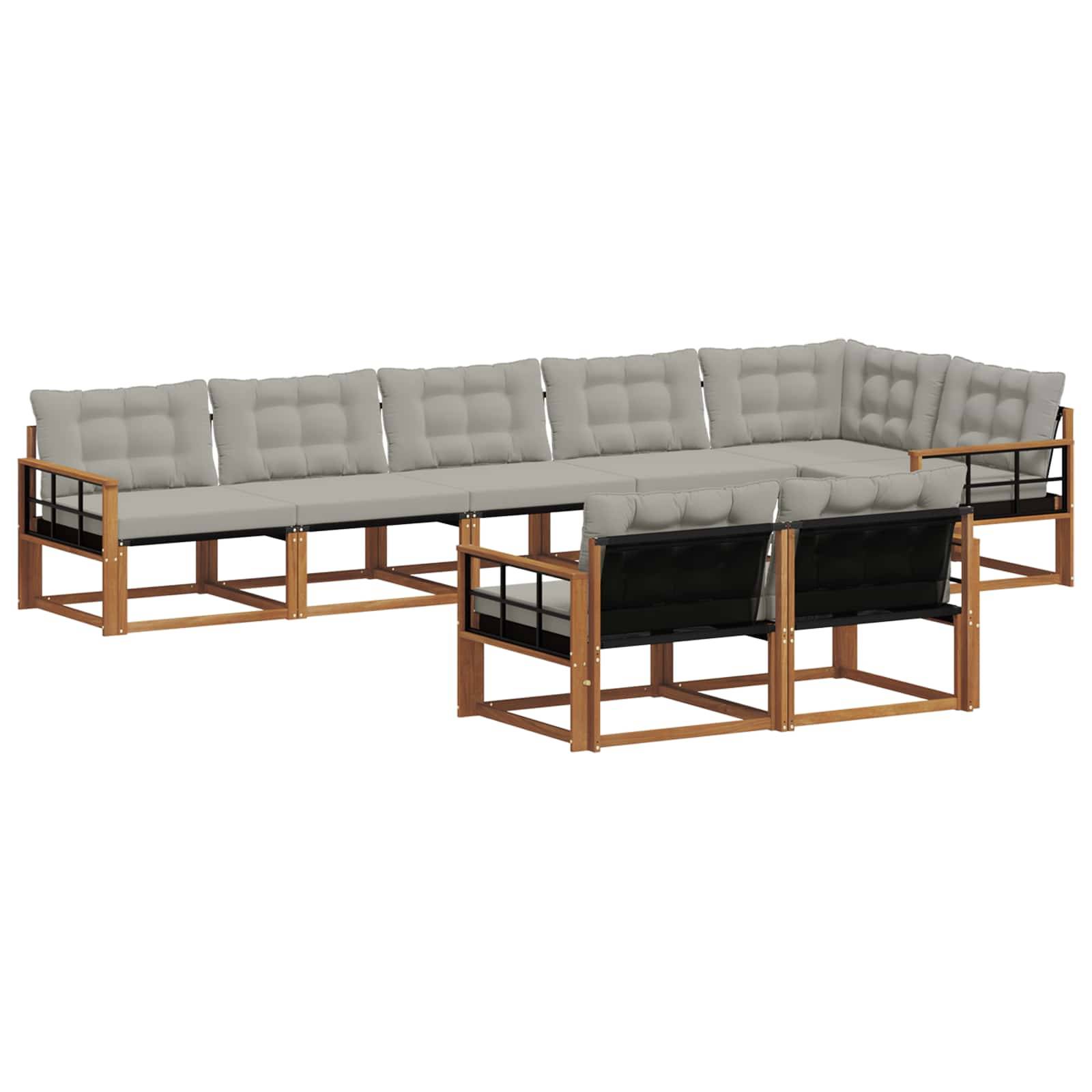 vidaXL Outdoor-Sofagarnitur mit Kissen 8 pcs Natürlich und Hellgrau