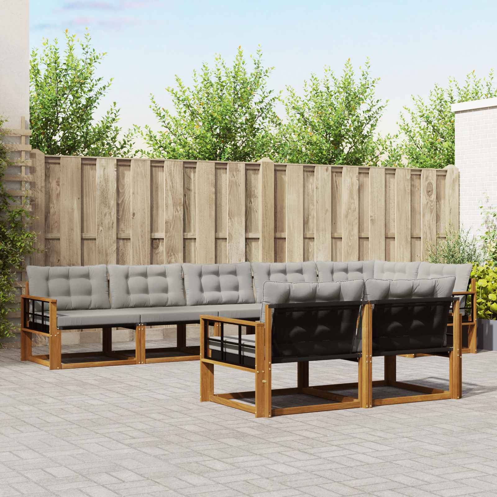 vidaXL Outdoor-Sofagarnitur mit Kissen 8 pcs Natürlich und Hellgrau