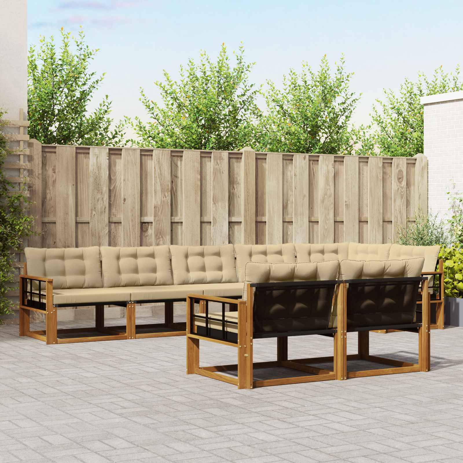 vidaXL Outdoor-Sofagarnitur mit Kissen 8 pcs Natur und Beige