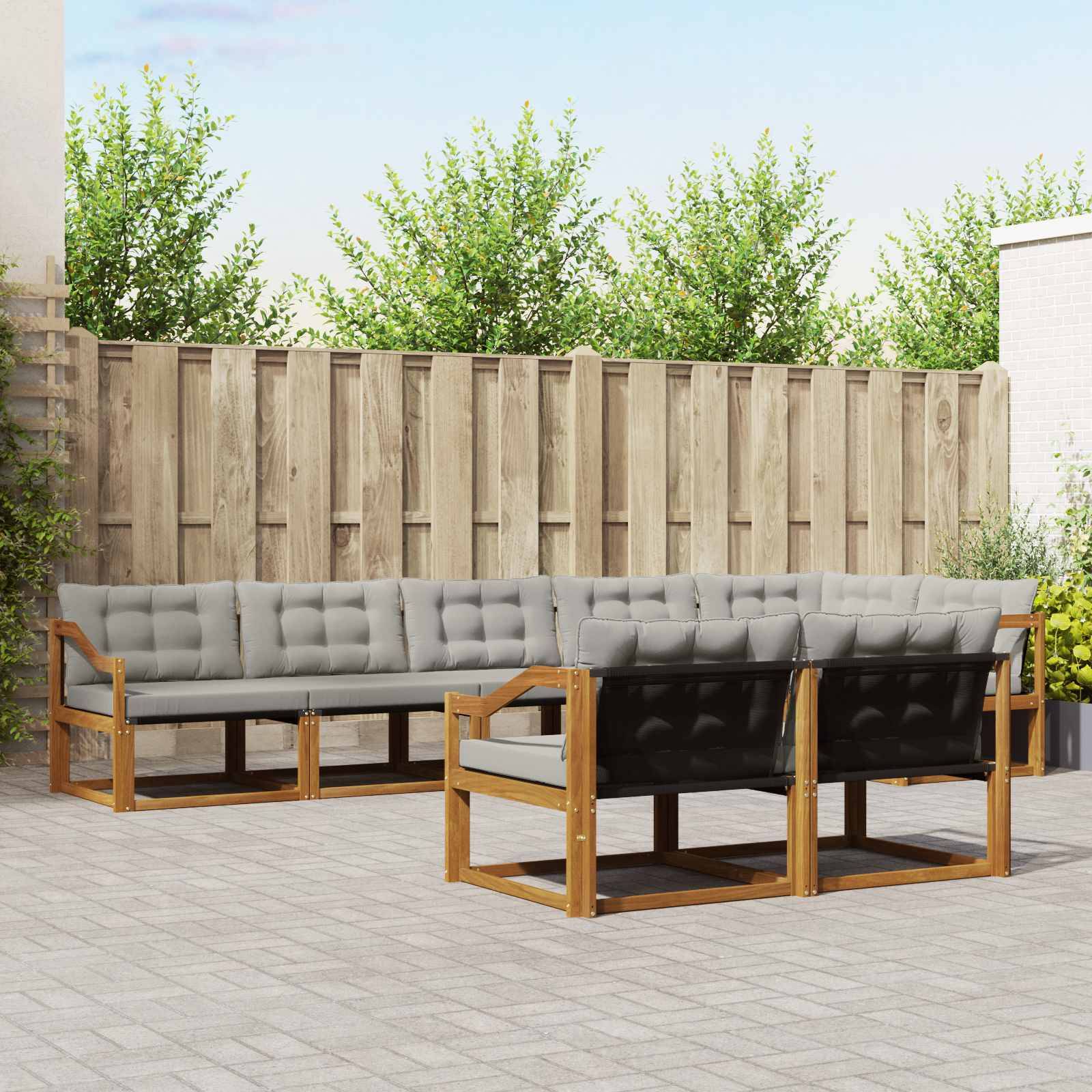 vidaXL Outdoor-Sofagarnitur mit Kissen 8 pcs Natürlich und Hellgrau