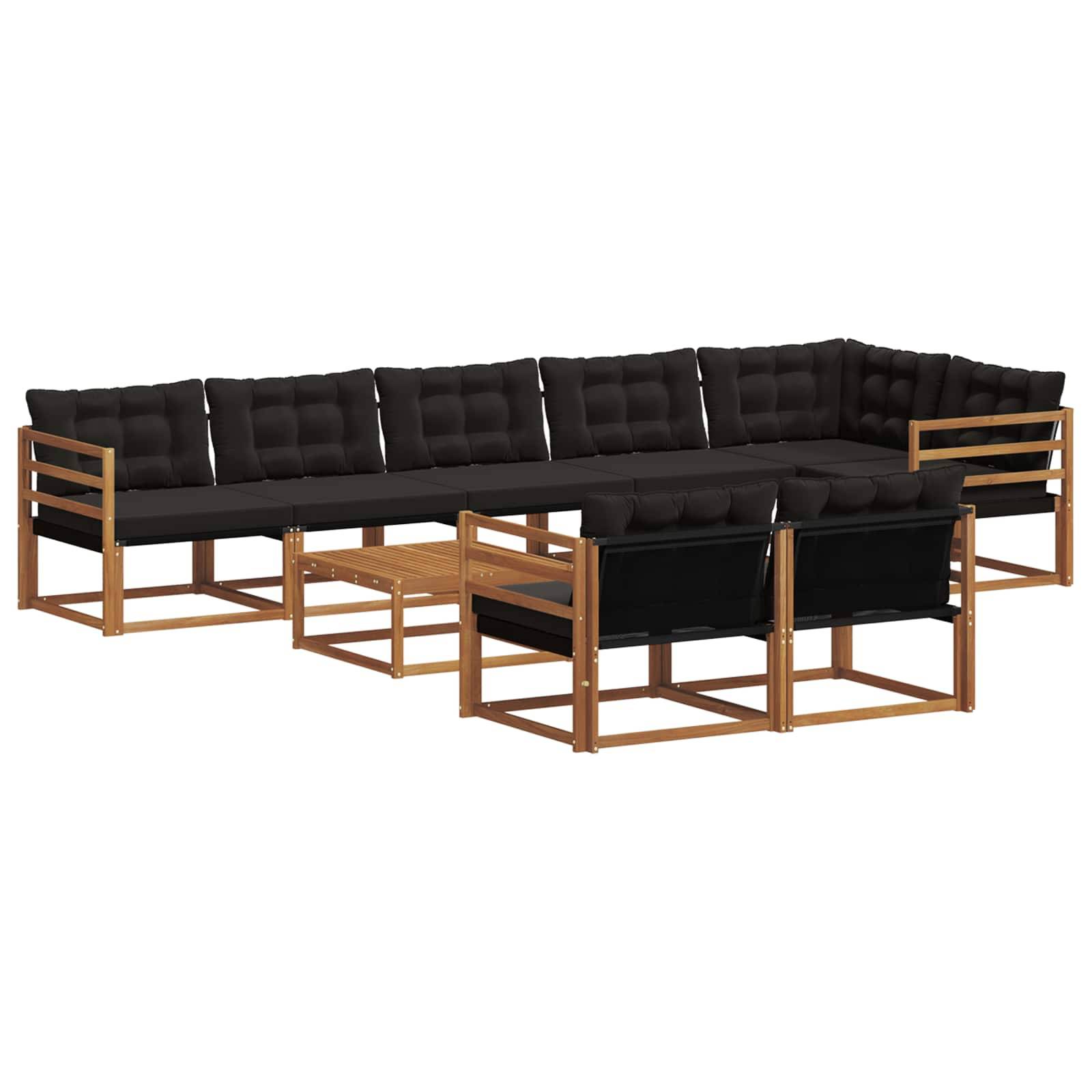 vidaXL Outdoor-Sofagarnitur mit Kissen 9 pcs Natürlich und Schwarz