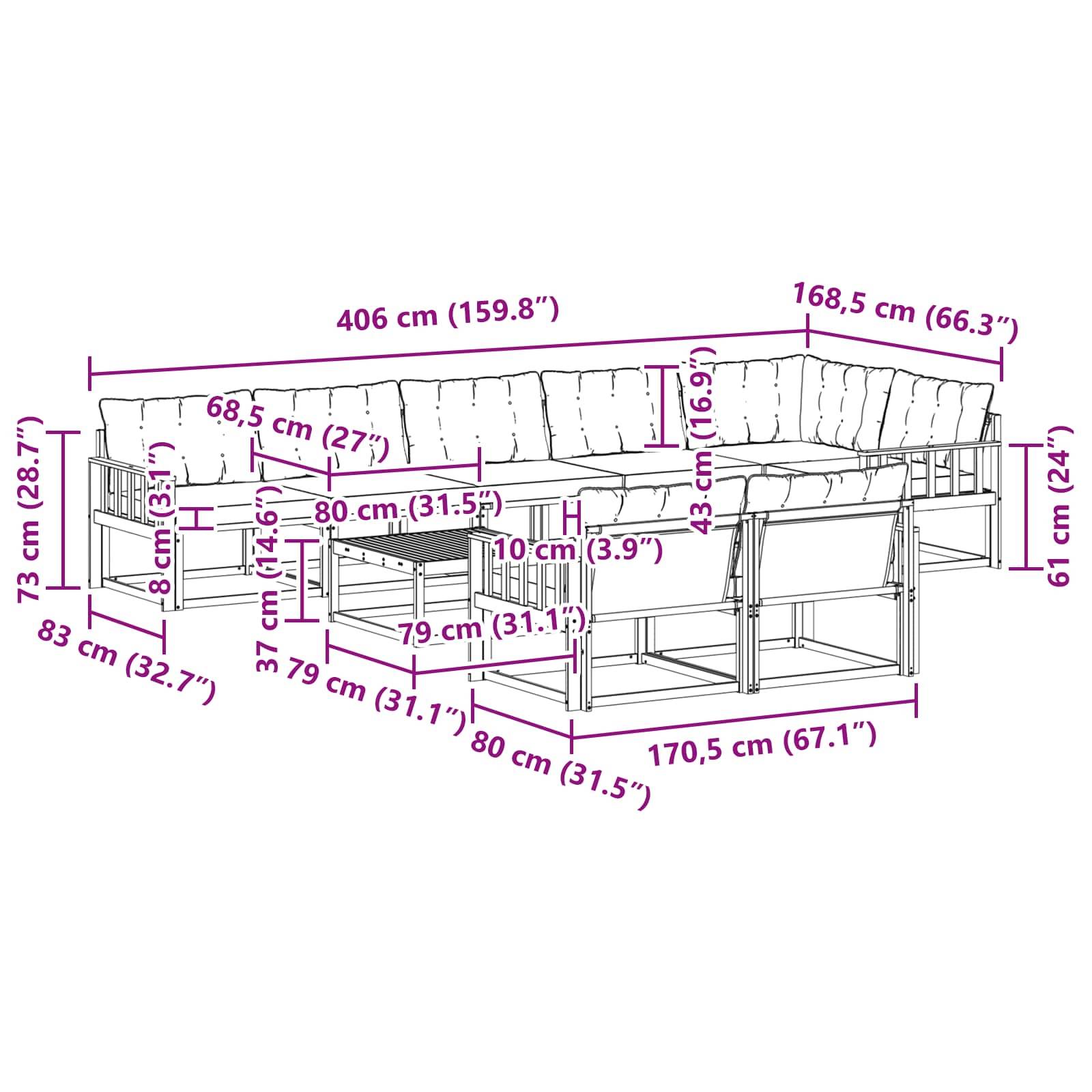 vidaXL Outdoor-Sofagarnitur 9 pcs Weiß und Creme 79 x 79 x 37 cm