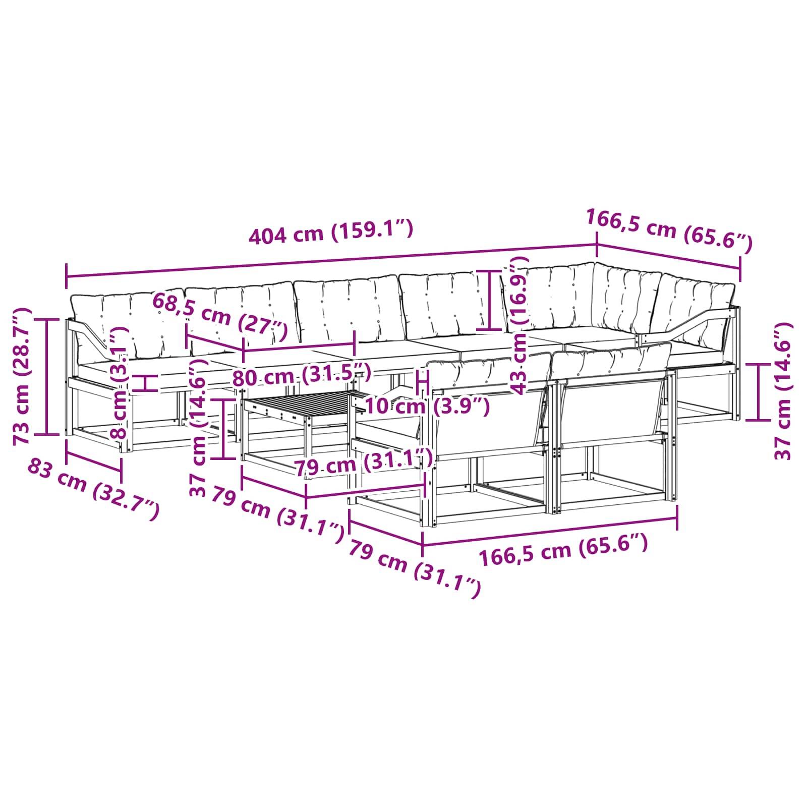 vidaXL Outdoor-Sofagarnitur 9 pcs Weiß und Hellgrau 79 x 79 x 37 cm