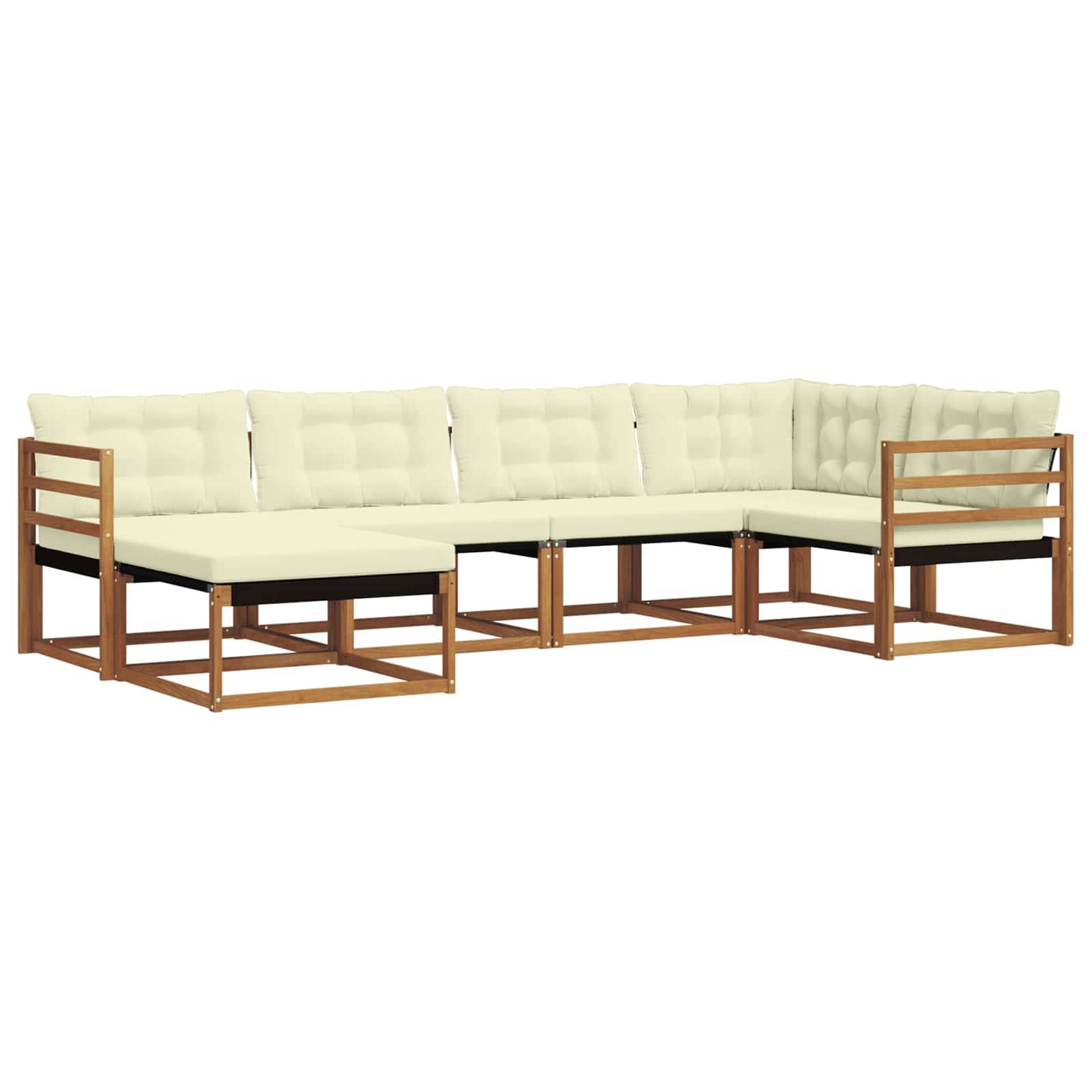 vidaXL Outdoor-Sofagarnitur 6 pcs Natur und Creme Massivholz Akazie