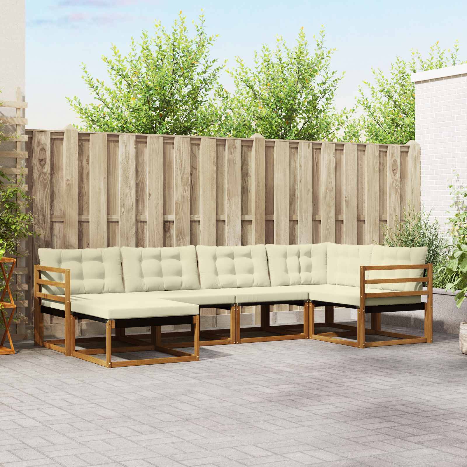 vidaXL Outdoor-Sofagarnitur 6 pcs Natur und Creme Massivholz Akazie