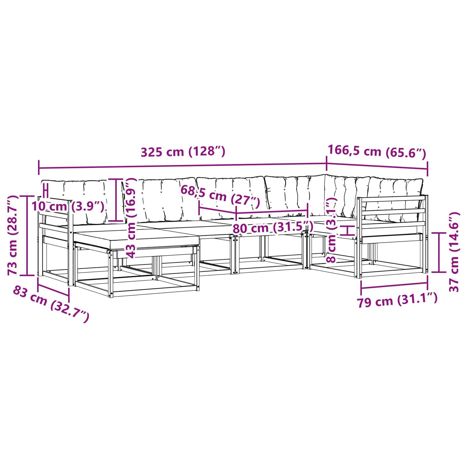 vidaXL Outdoor-Sofagarnitur mit Kissen 6 pcs Natürlich und Hellgrau