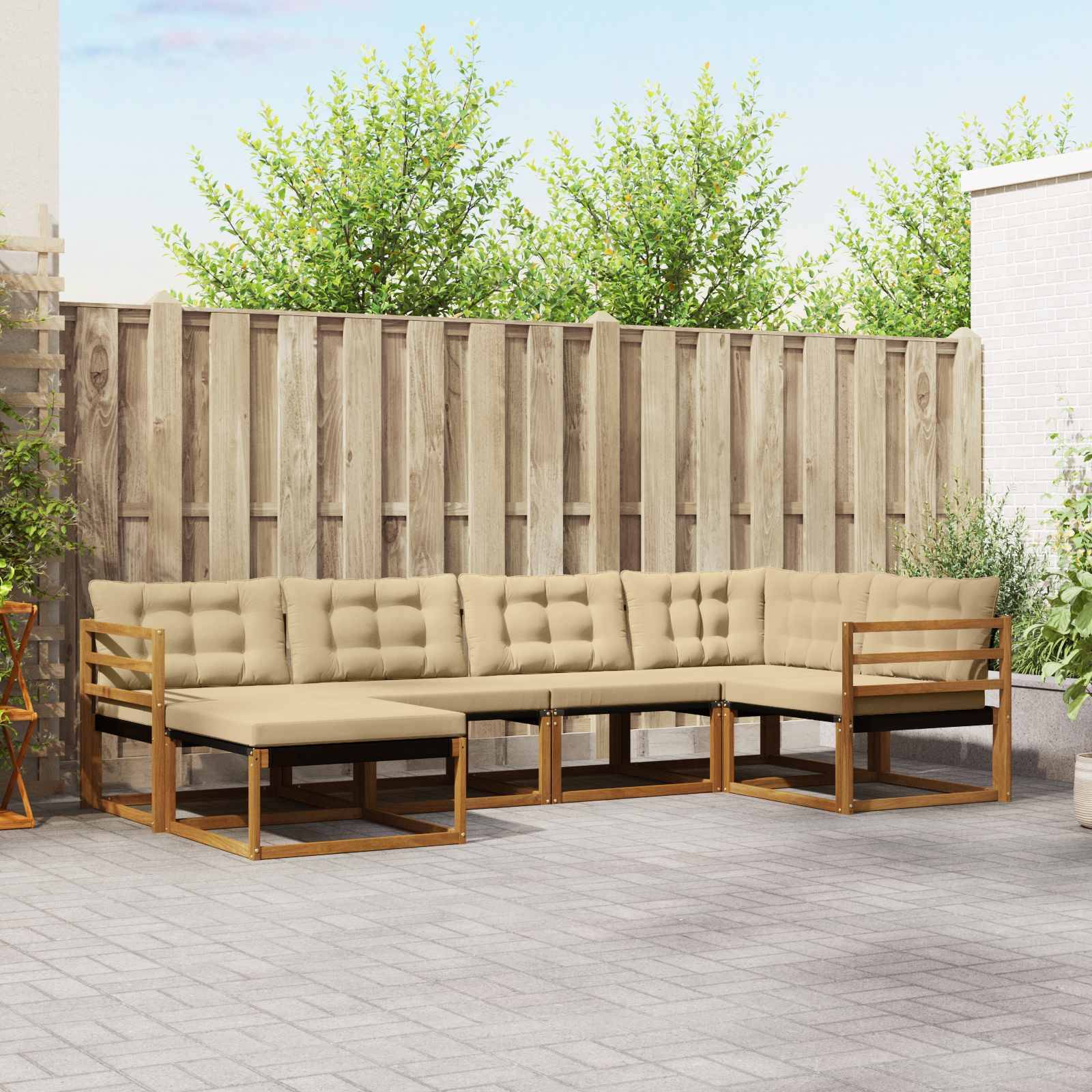 vidaXL Outdoor-Sofagarnitur 6 pcs Natur und Beige Massivholz Akazie