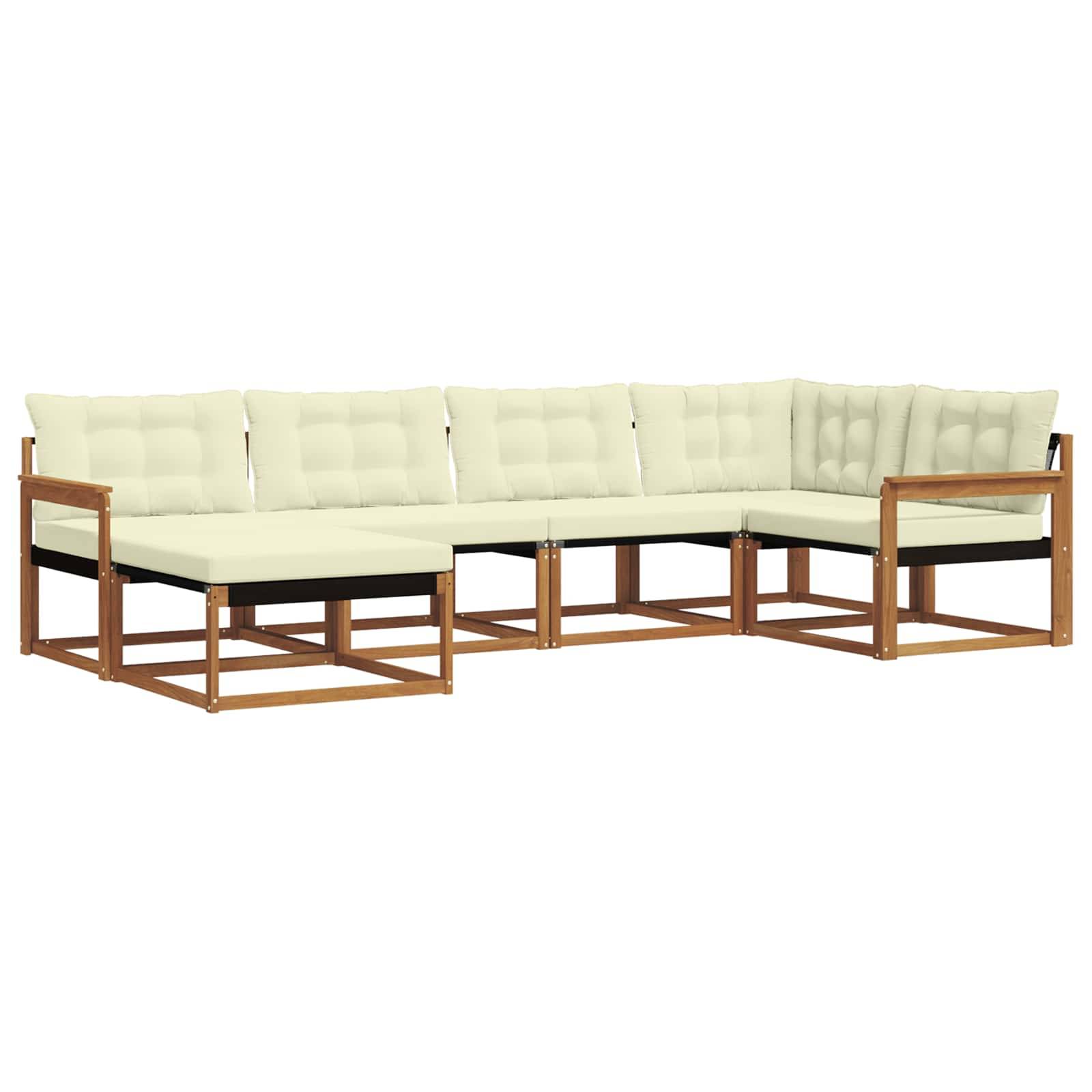 vidaXL Outdoor-Sofagarnitur 6 pcs Natur und Creme Massivholz Akazie