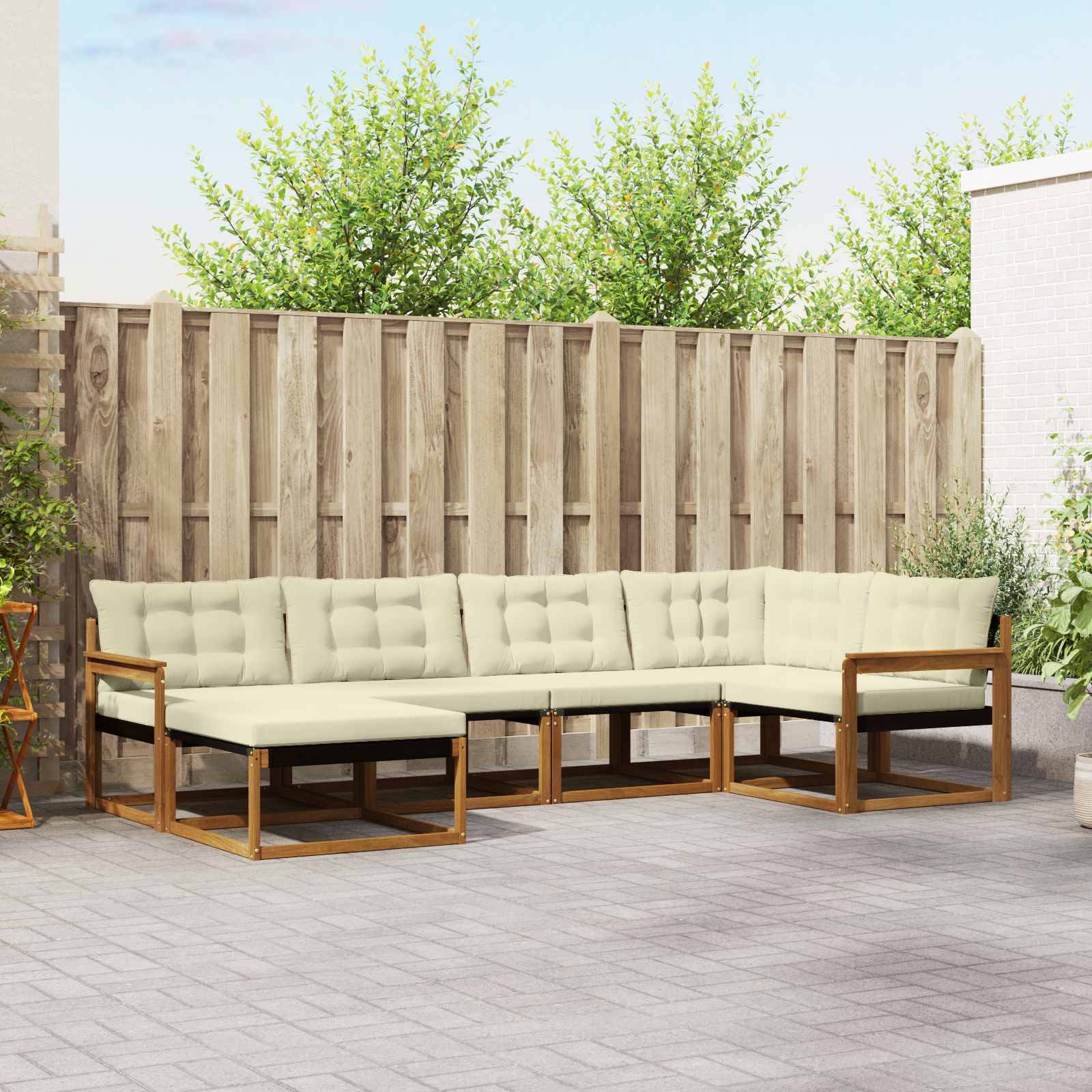 vidaXL Outdoor-Sofagarnitur 6 pcs Natur und Creme Massivholz Akazie