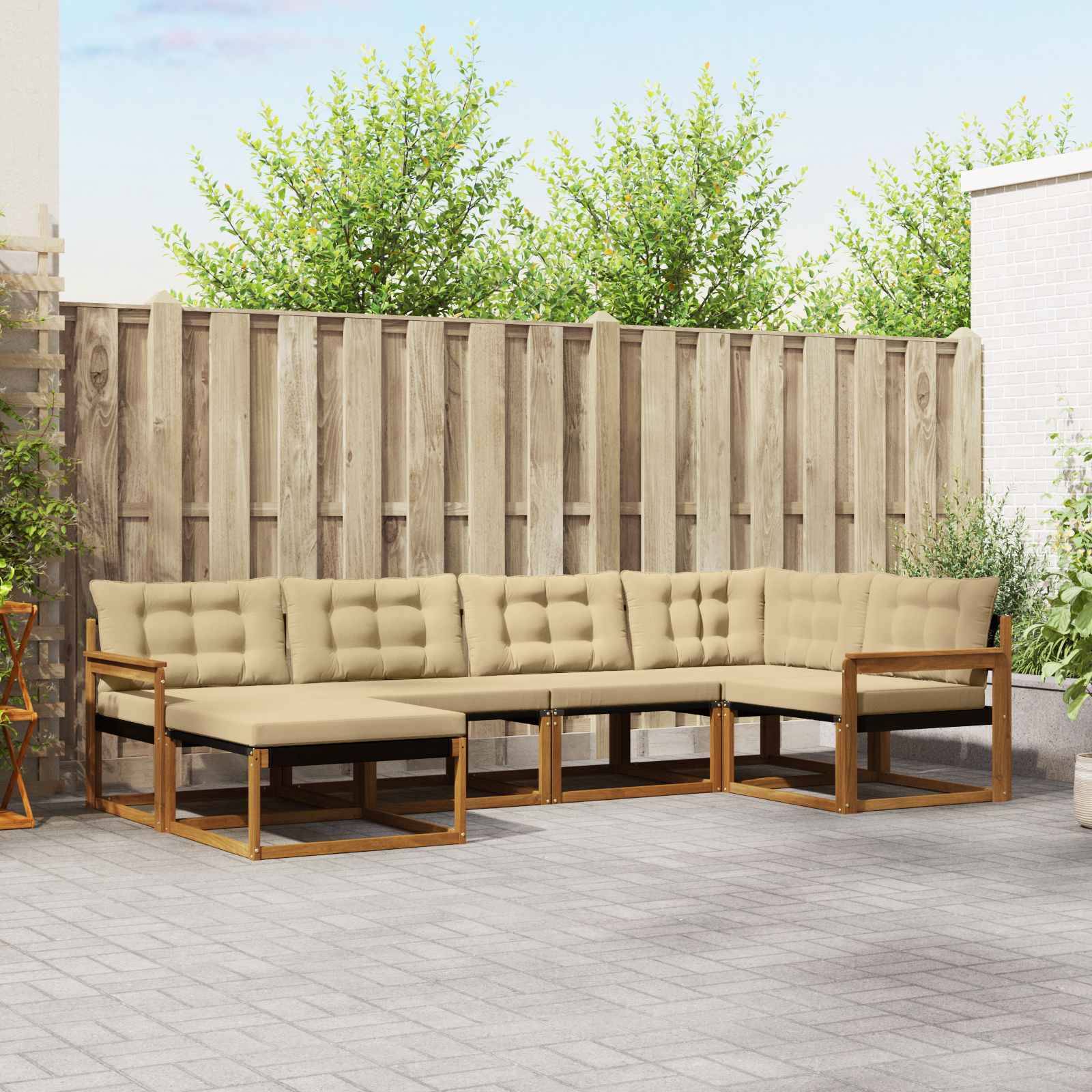 vidaXL Outdoor-Sofagarnitur 6 pcs Natur und Beige Massivholz Akazie