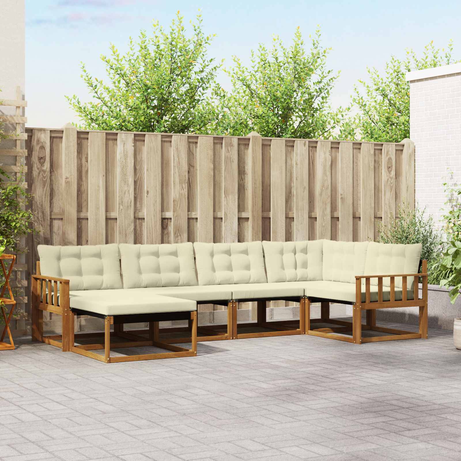 vidaXL Outdoor-Sofagarnitur 6 pcs Natur und Creme Massivholz Akazie