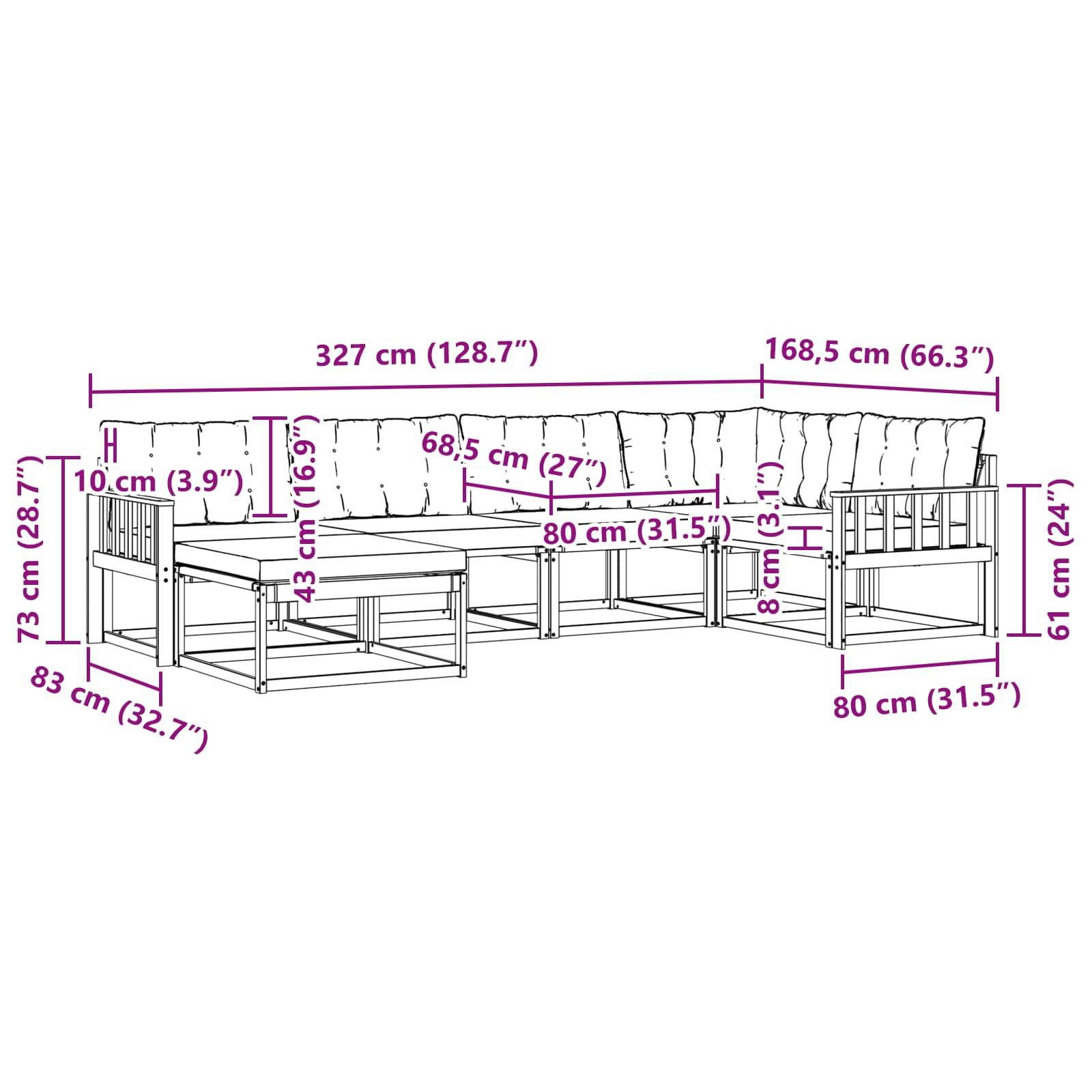 vidaXL Outdoor-Sofagarnitur mit Kissen 6 pcs Weiß und Schwarz