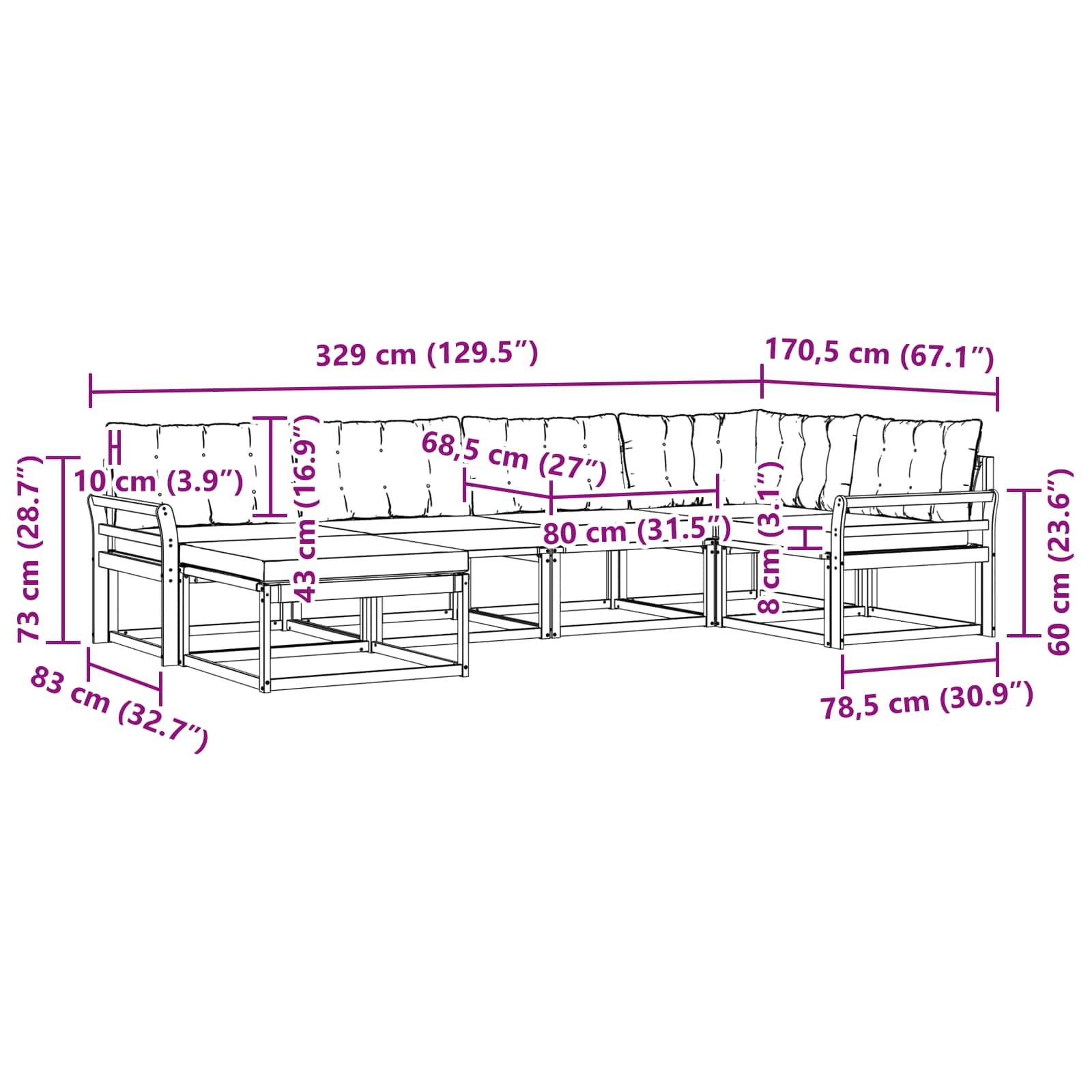 vidaXL Outdoor-Sofagarnitur mit Kissen 6 pcs Natürlich und Schwarz